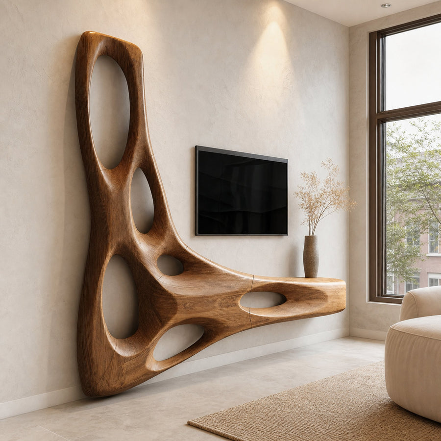 Artistic Organic Wall Mounted Media Console For Living Room