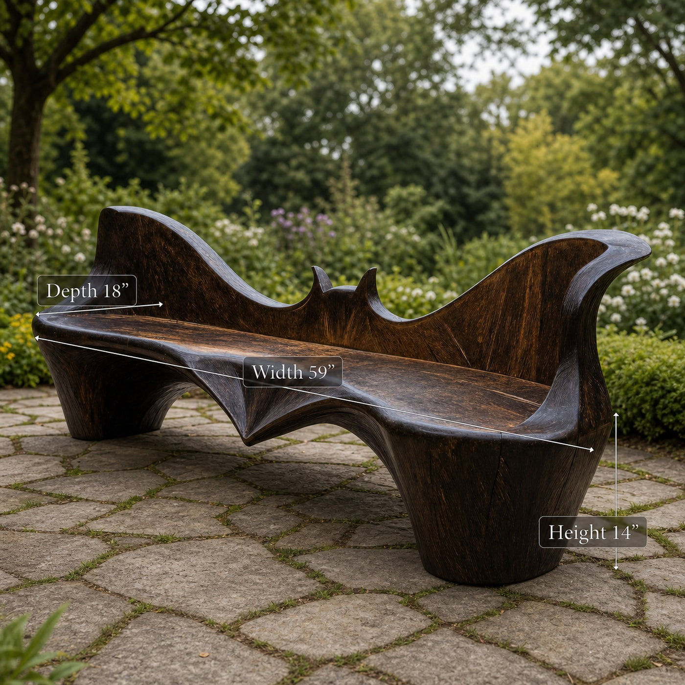 Artistic Sculpted Solid Wood Outdoor Bench With Organic Design For Garden Or Patio - product view 6