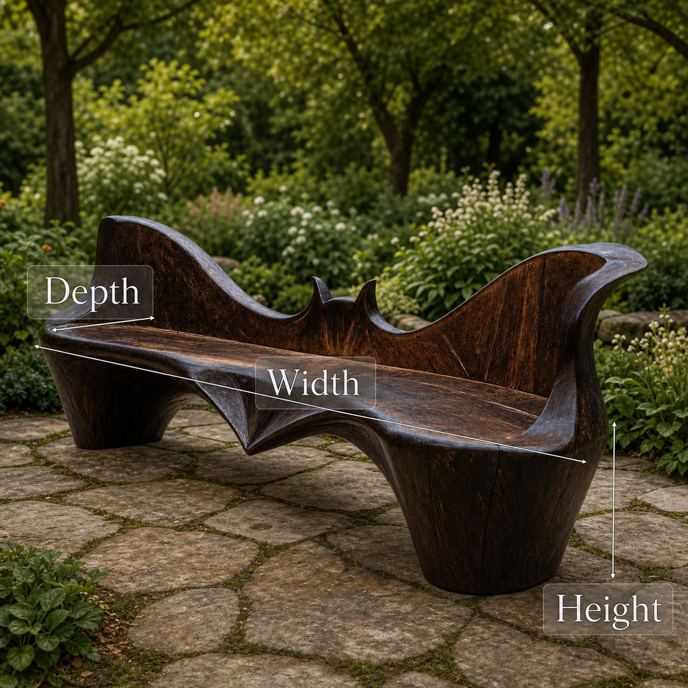Artistic Sculpted Solid Wood Outdoor Bench With Organic Design For Garden Or Patio - product view 7