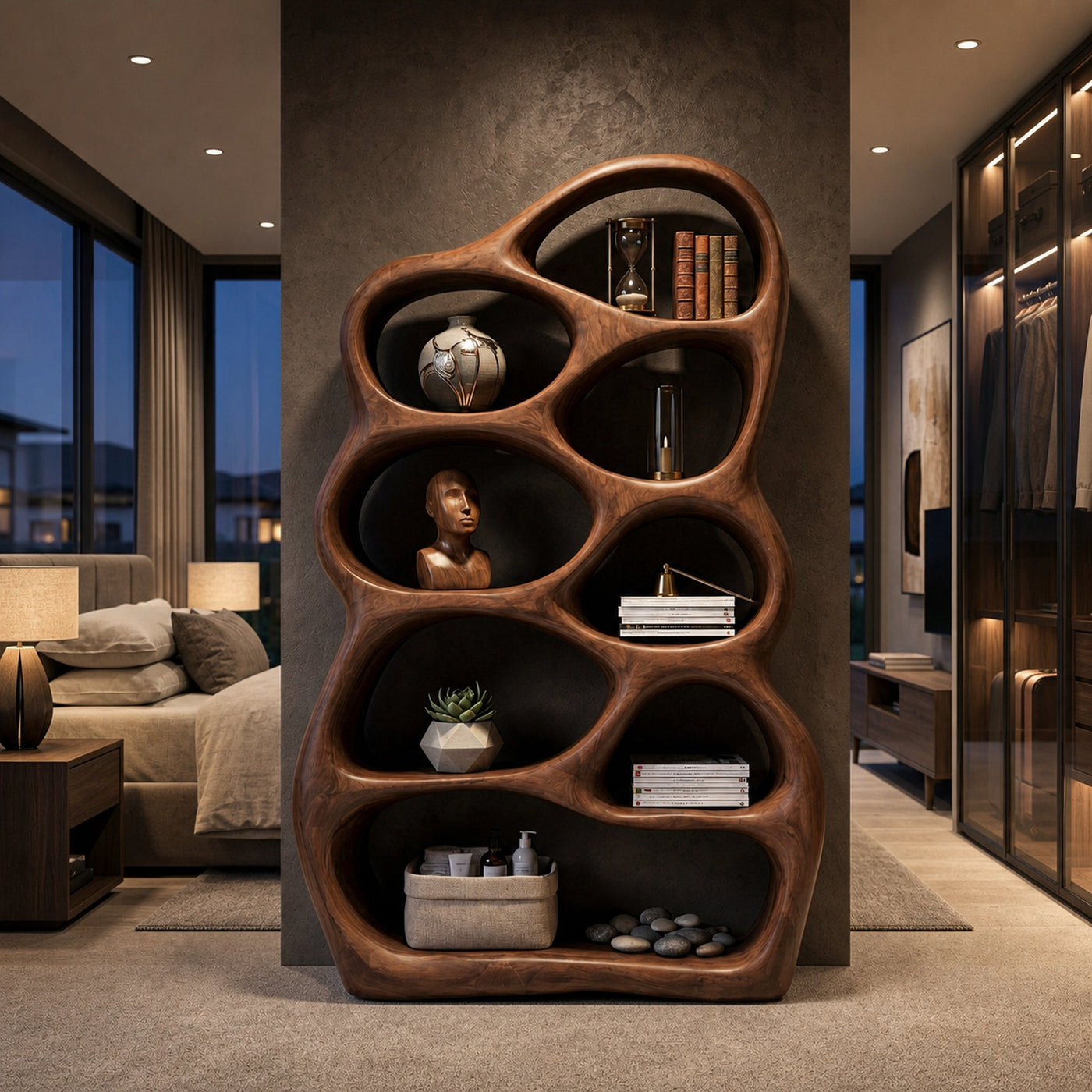 Artistic Sculptural Wood Bookshelf With Multi Tiers For Living Room - product view 7