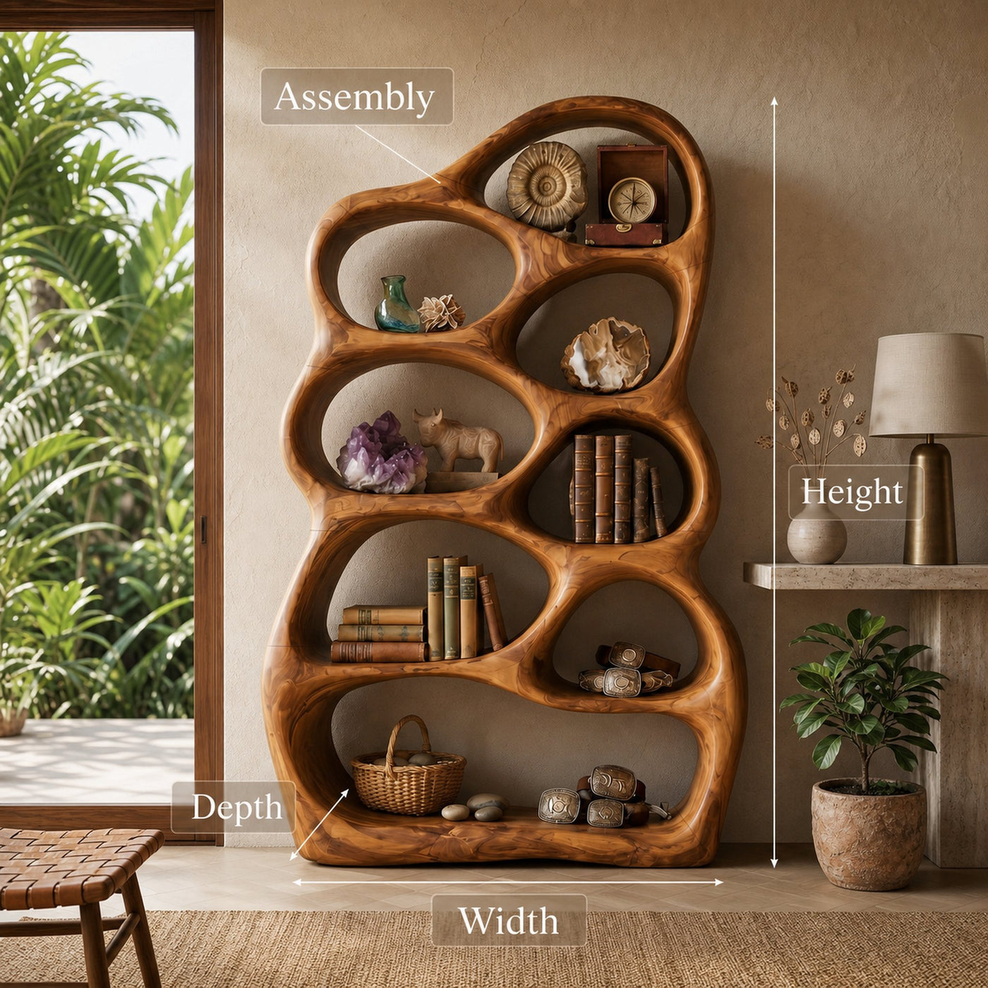 Artistic Sculptural Wood Bookshelf With Multi Tiers For Living Room - product view 8