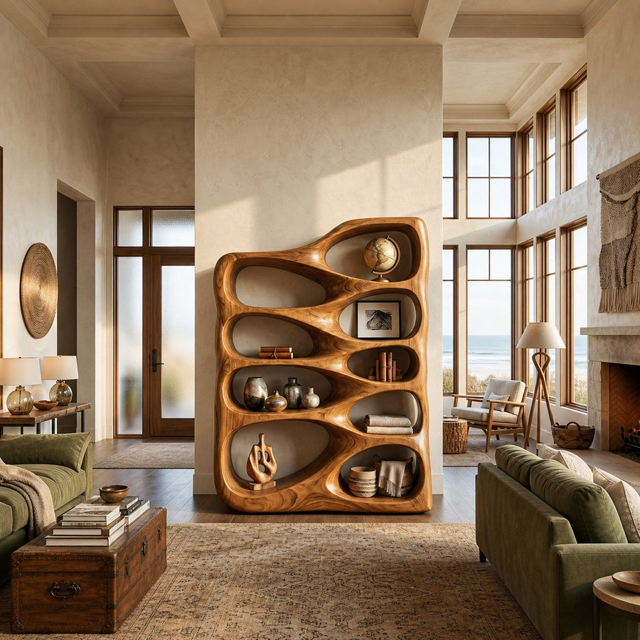 Artistic Sculptural Wooden Bookshelf For Home Storage