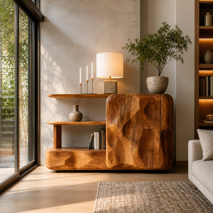 Artistic Sideboard With Cabinet And Shelves For Living Room