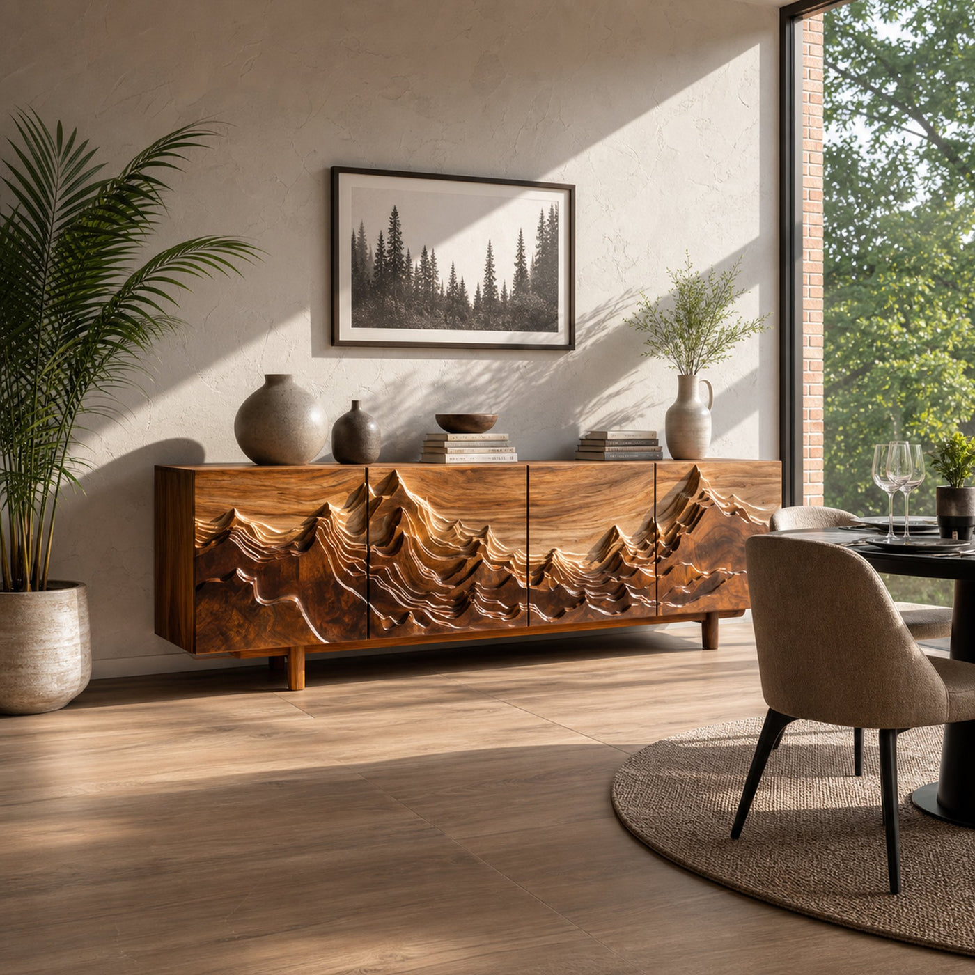 Artistic Sideboard With Carved Mountain Doors For Living Room - product view 6