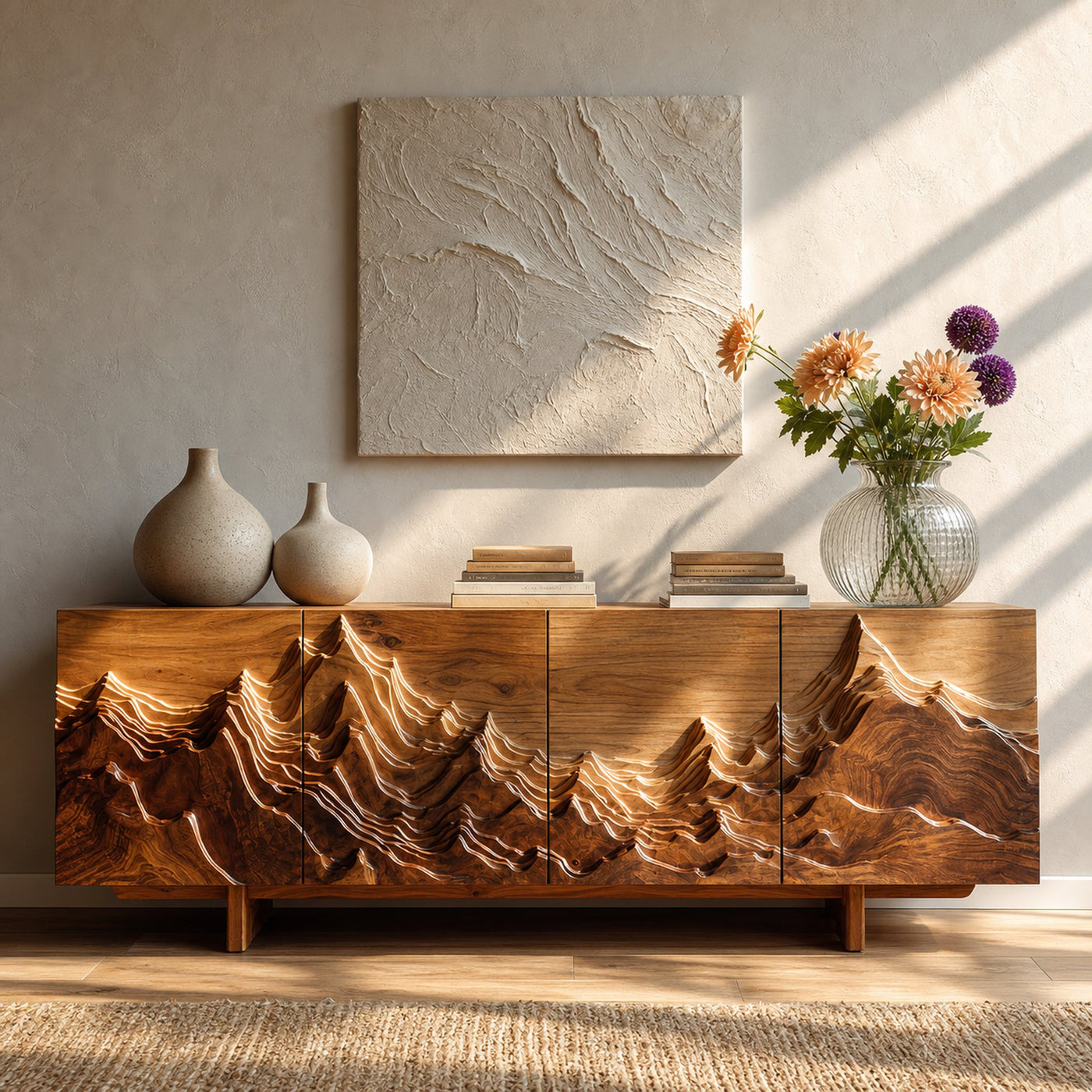 Artistic Sideboard With Carved Mountain Doors For Living Room - product view 7