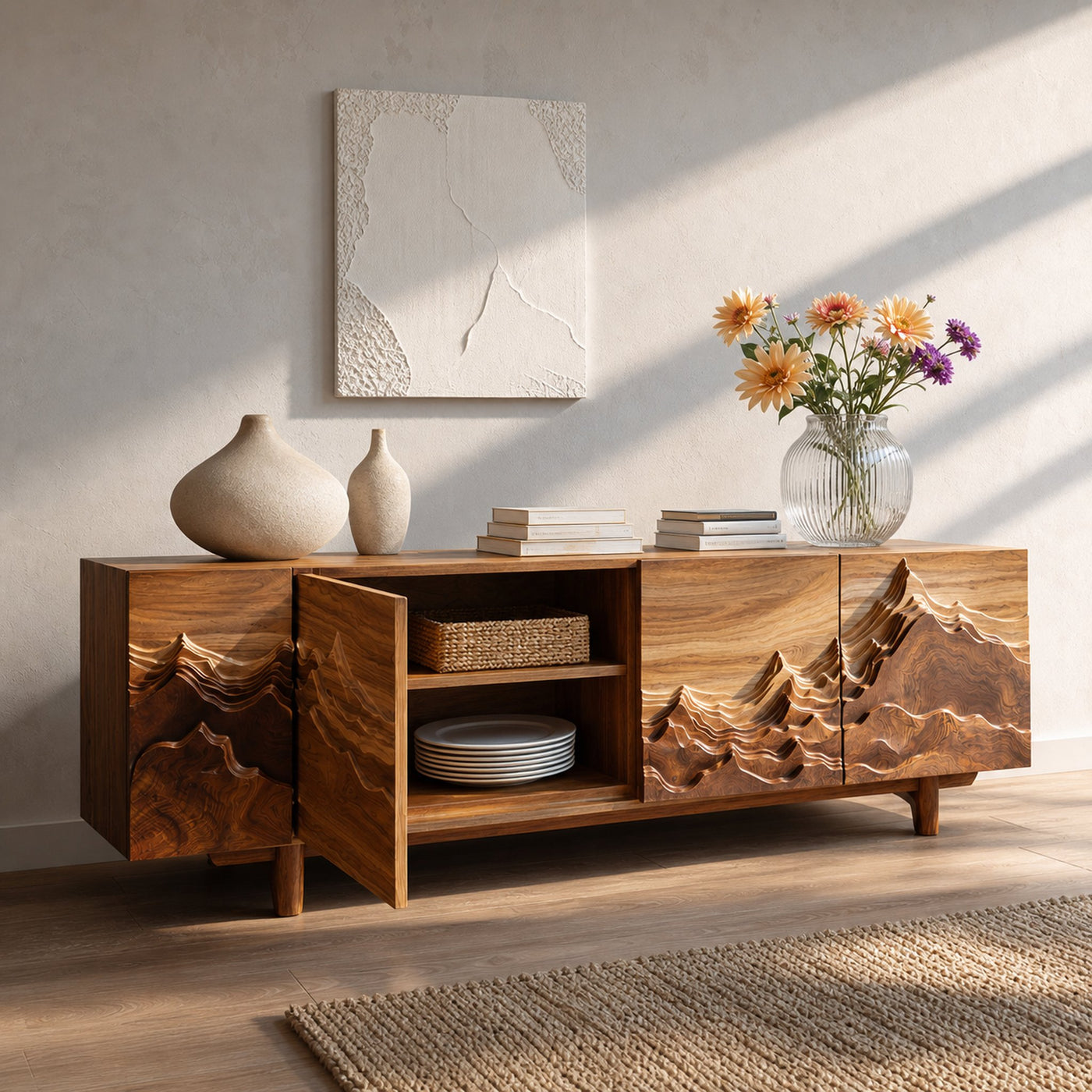 Artistic Sideboard With Carved Mountain Doors For Living Room - product view 8