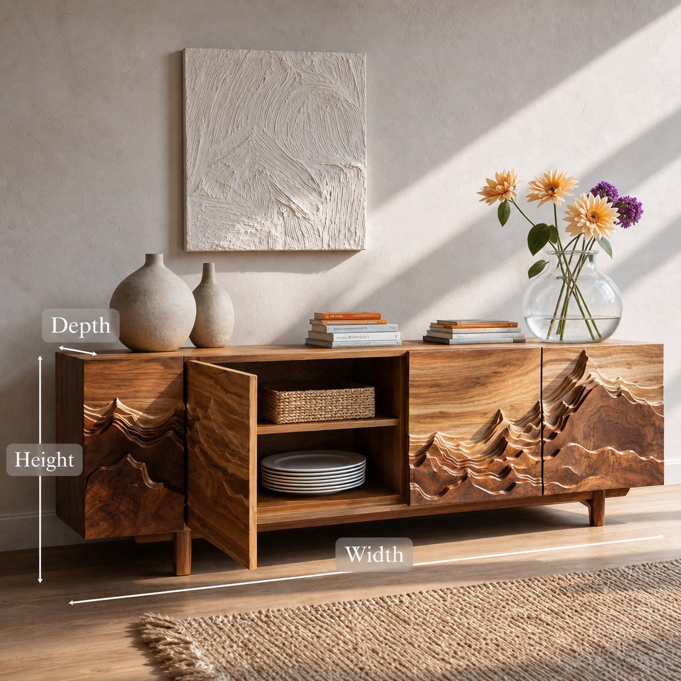 Artistic Sideboard With Carved Mountain Doors For Living Room - product view 9