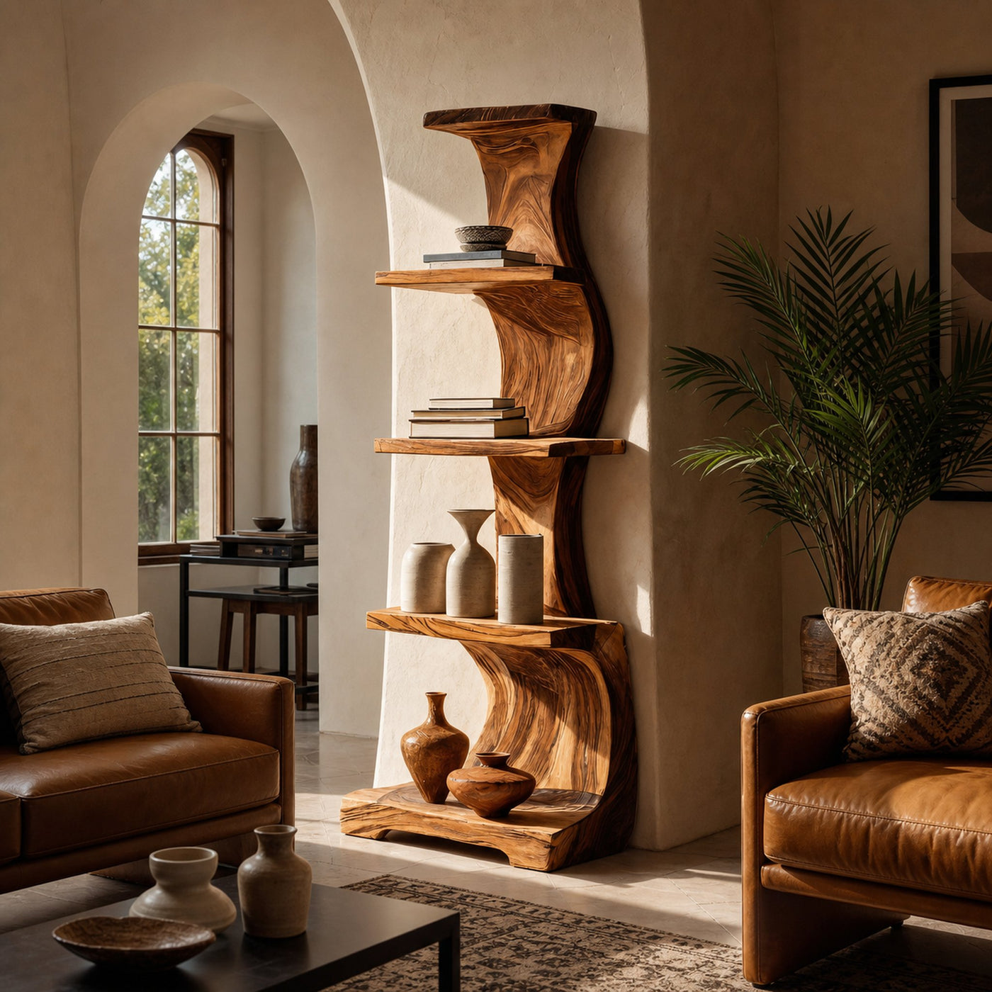 Artistic Tall Curved Floating Shelf For Living Room
