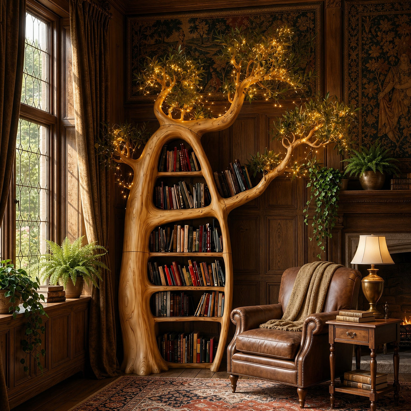 Artistic Tree Bookshelf With Illuminated Branch Crown For Living Room - product view 6