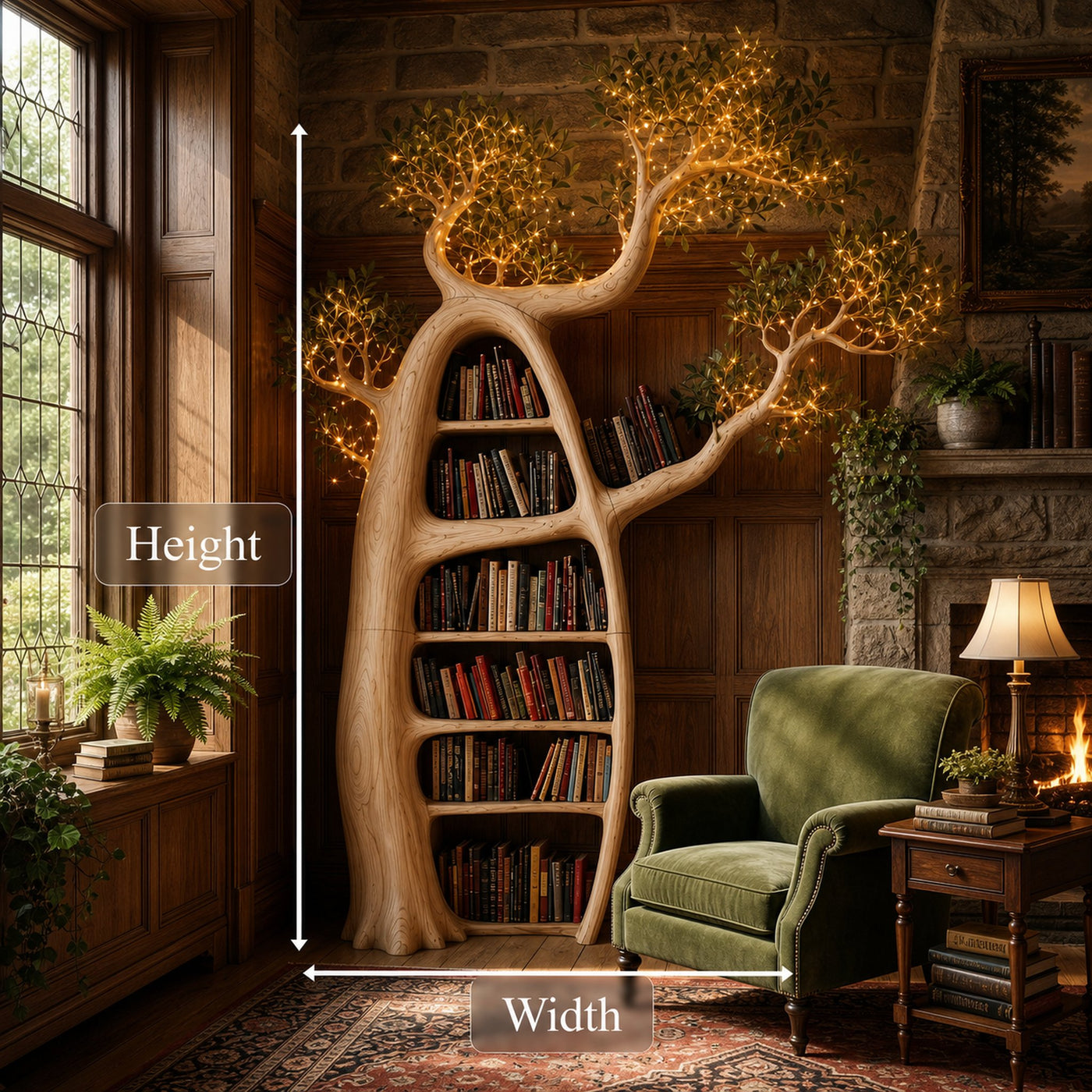 Artistic Tree Bookshelf With Illuminated Branch Crown For Living Room - product view 8