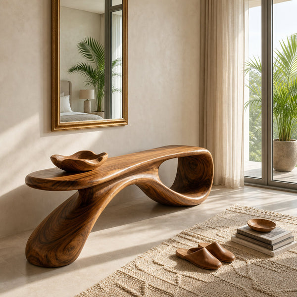 Artistic Wooden Bench For Modern Entryway Interior Decor
