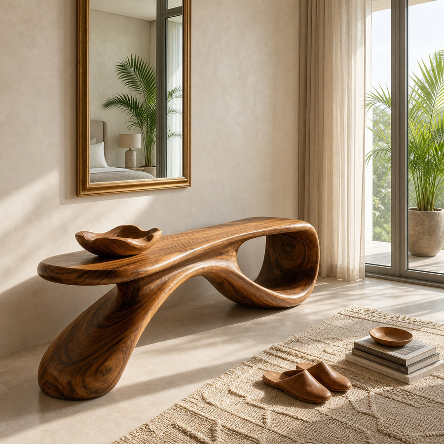Artistic Wooden Bench For Modern Entryway Interior Decor