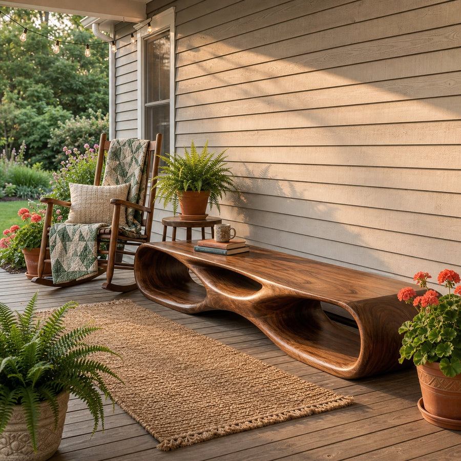 Artistic Wooden Bench With Organic Shape For Hallway