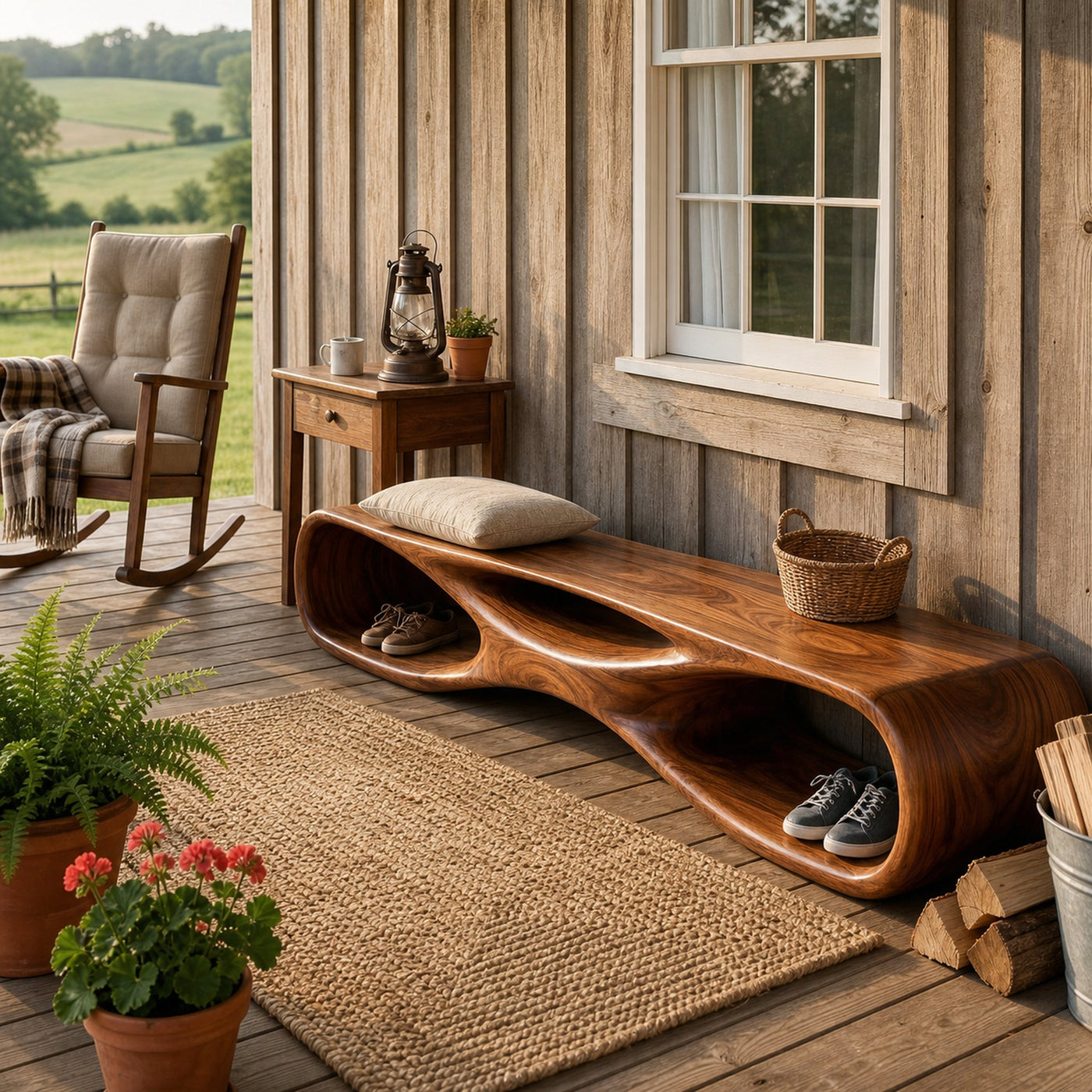 Artistic Wooden Bench With Organic Shape For Hallway - product view 6
