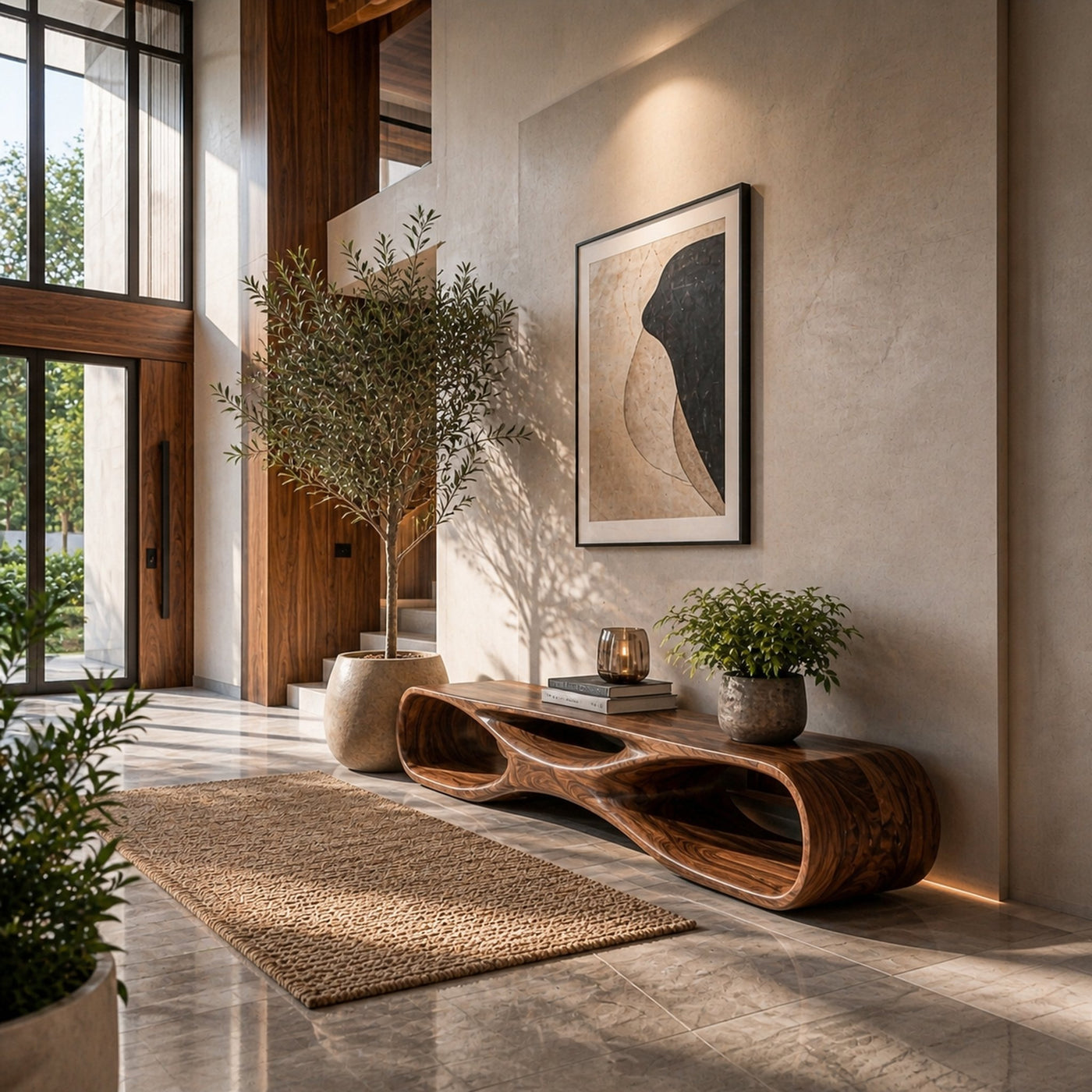 Artistic Wooden Bench With Organic Shape For Hallway - product view 7