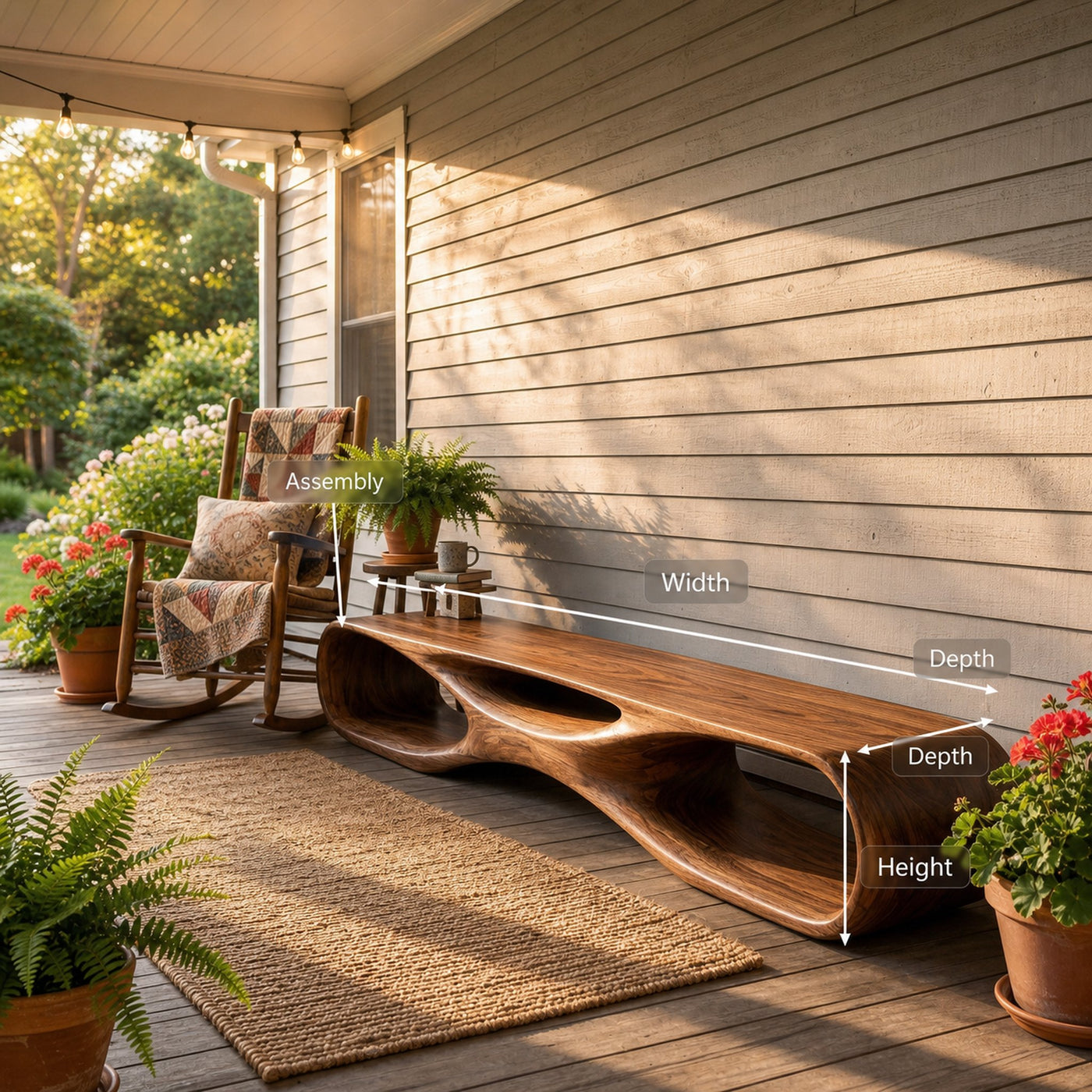 Artistic Wooden Bench With Organic Shape For Hallway - product view 8