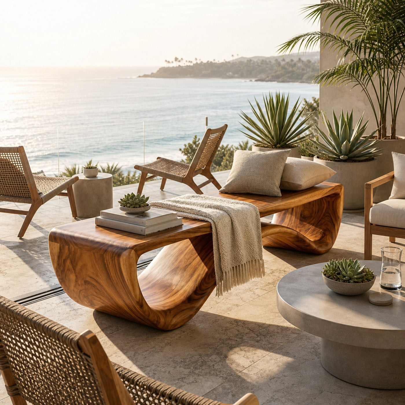 Artistic Wooden Bench With Unique Flowing Base For Modern Home - product view 6