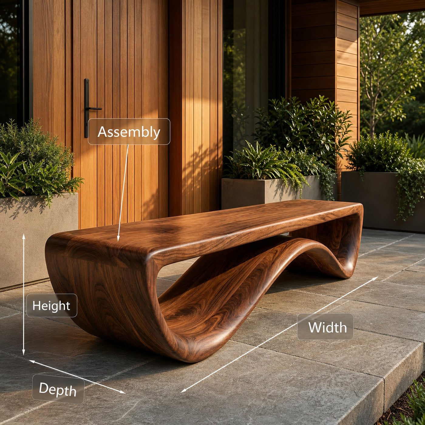 Artistic Wooden Bench With Unique Flowing Base For Modern Home - product view 8