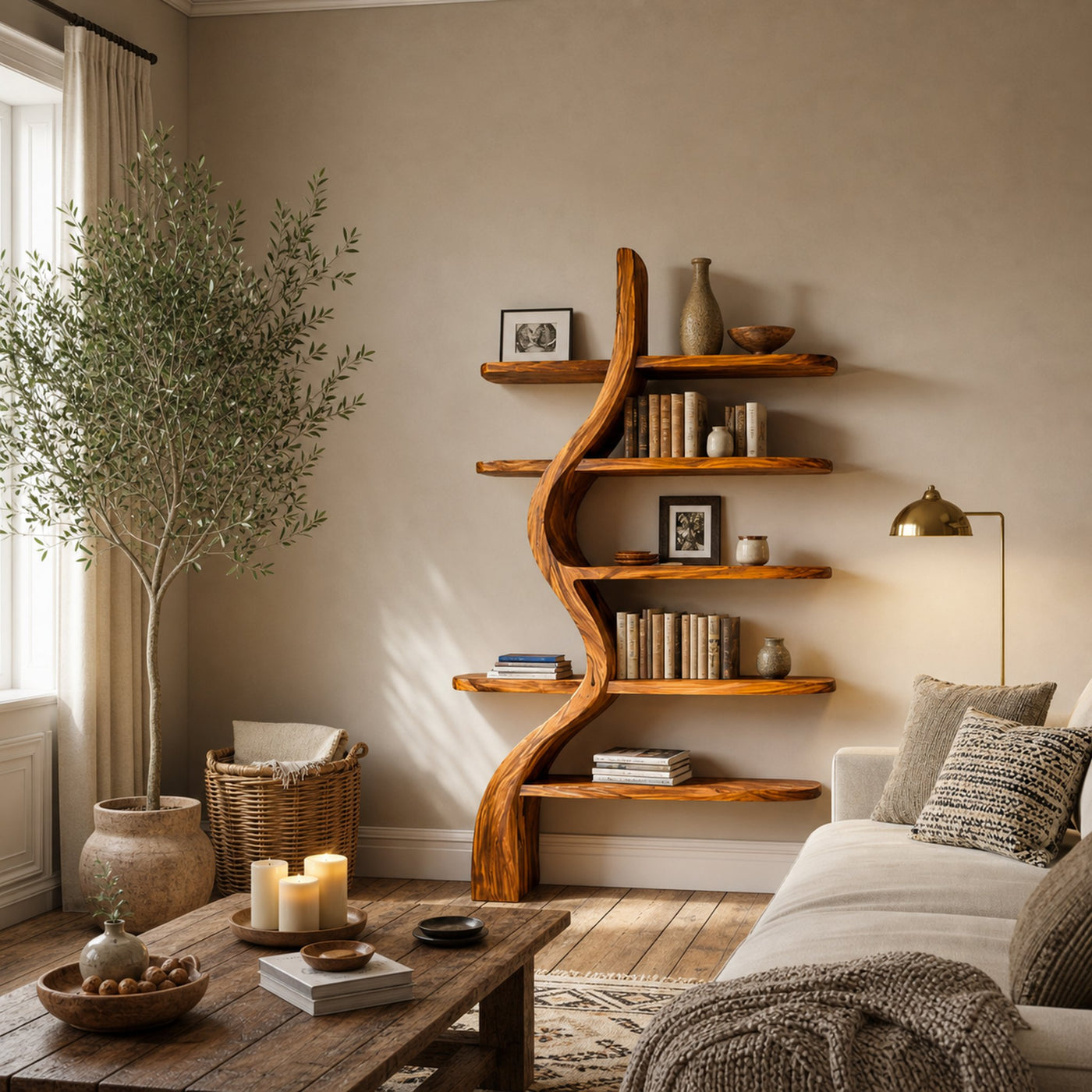 Artistic Wooden Bookshelf For Japandi Modern Interior - product view 2