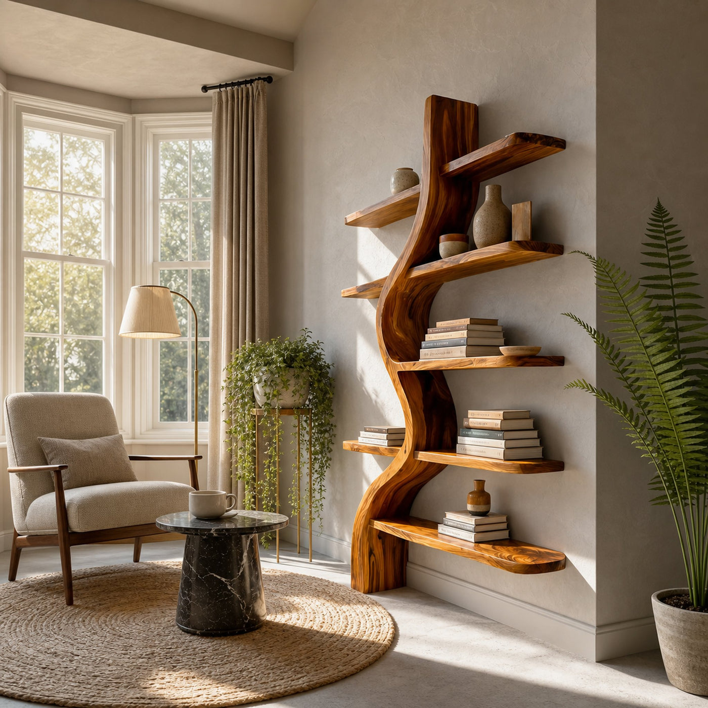 Artistic Wooden Bookshelf For Japandi Modern Interior - product view 6