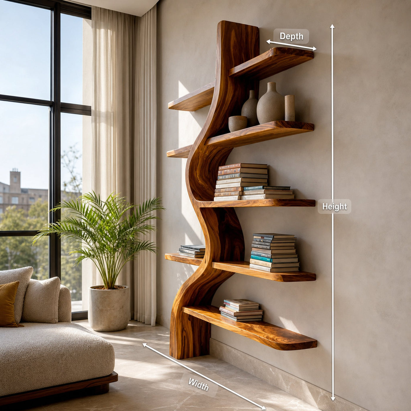 Artistic Wooden Bookshelf For Japandi Modern Interior - product view 8