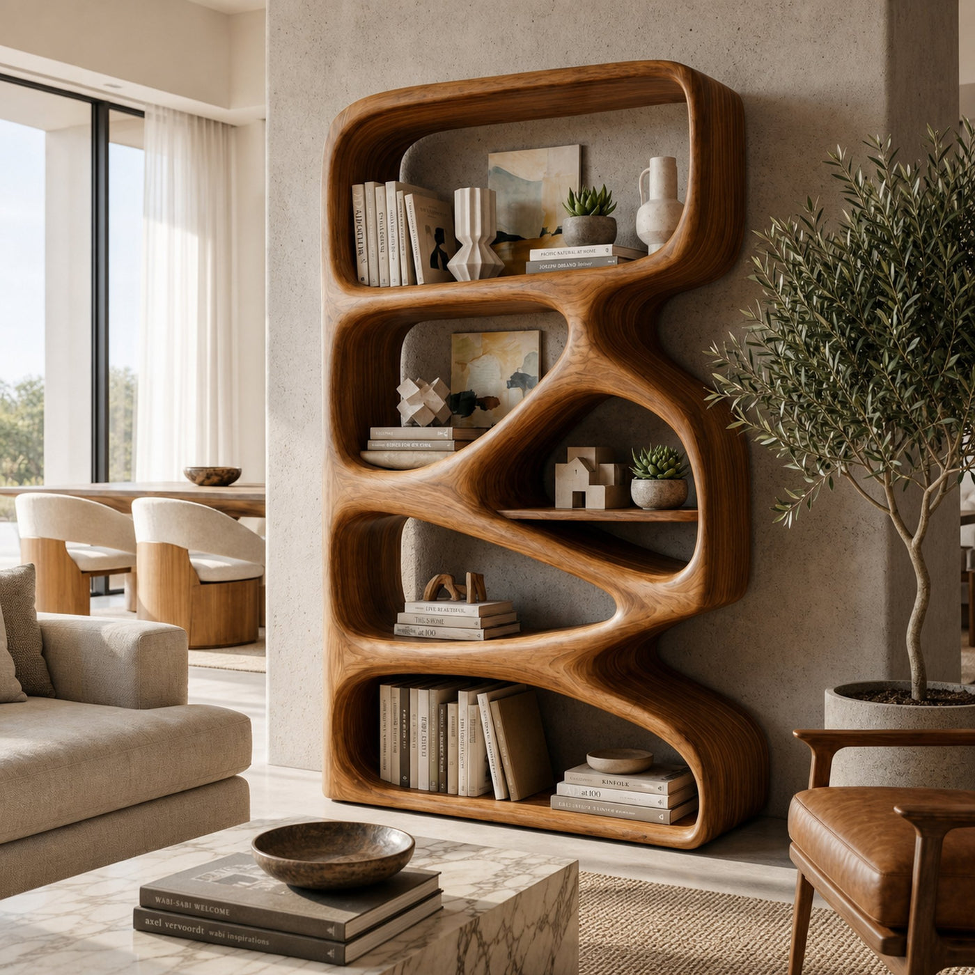 Artistic Wooden Bookshelf With Functional Open Display Shelving For Living - product view 6