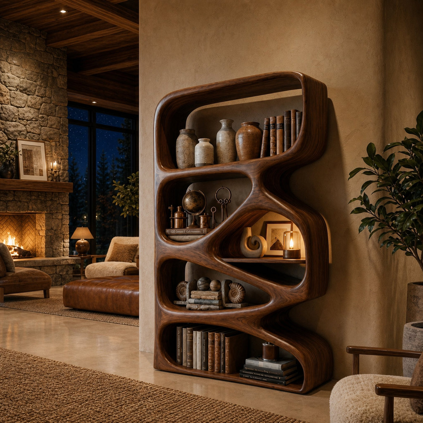 Artistic Wooden Bookshelf With Functional Open Display Shelving For Living - product view 7