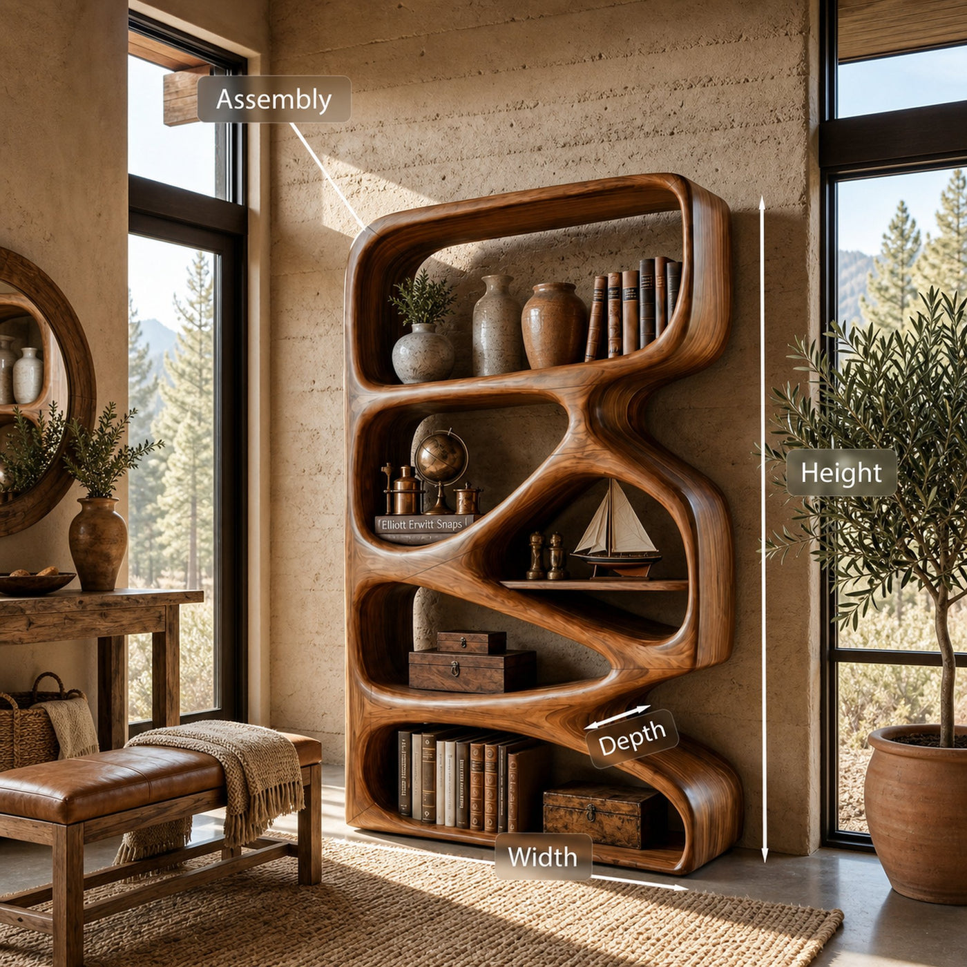 Artistic Wooden Bookshelf With Functional Open Display Shelving For Living - product view 8