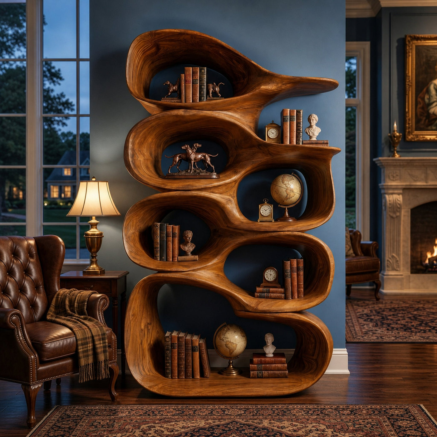 Artistic Wooden Bookshelf With Sculptural Display Shelving For Home Decor - product view 6