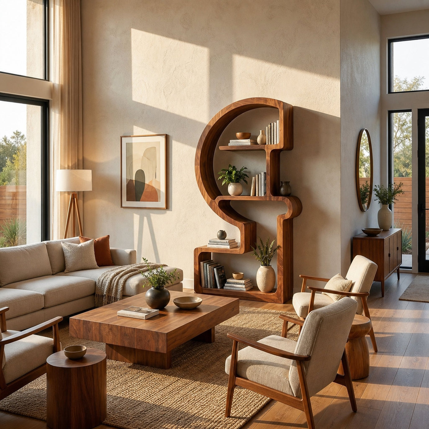 Artistic Wooden Bookshelf With Unique Curved Structure For Home - product view 6