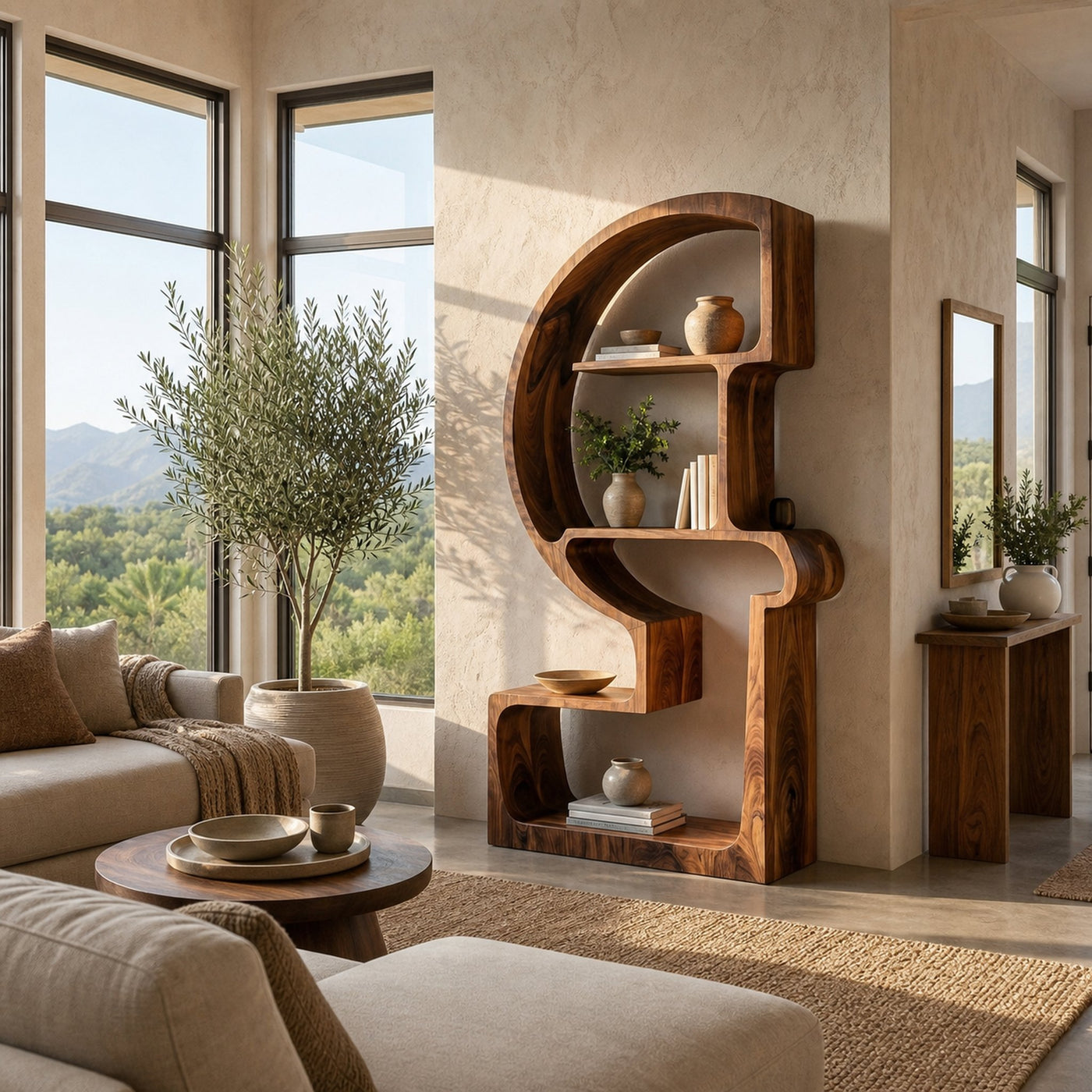 Artistic Wooden Bookshelf With Unique Curved Structure For Home - product view 7