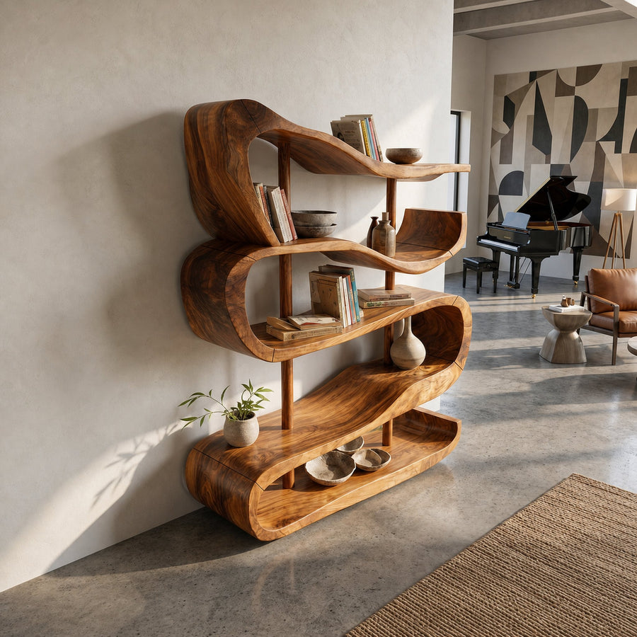 Artistic Wooden Display Shelf In Organic Form
