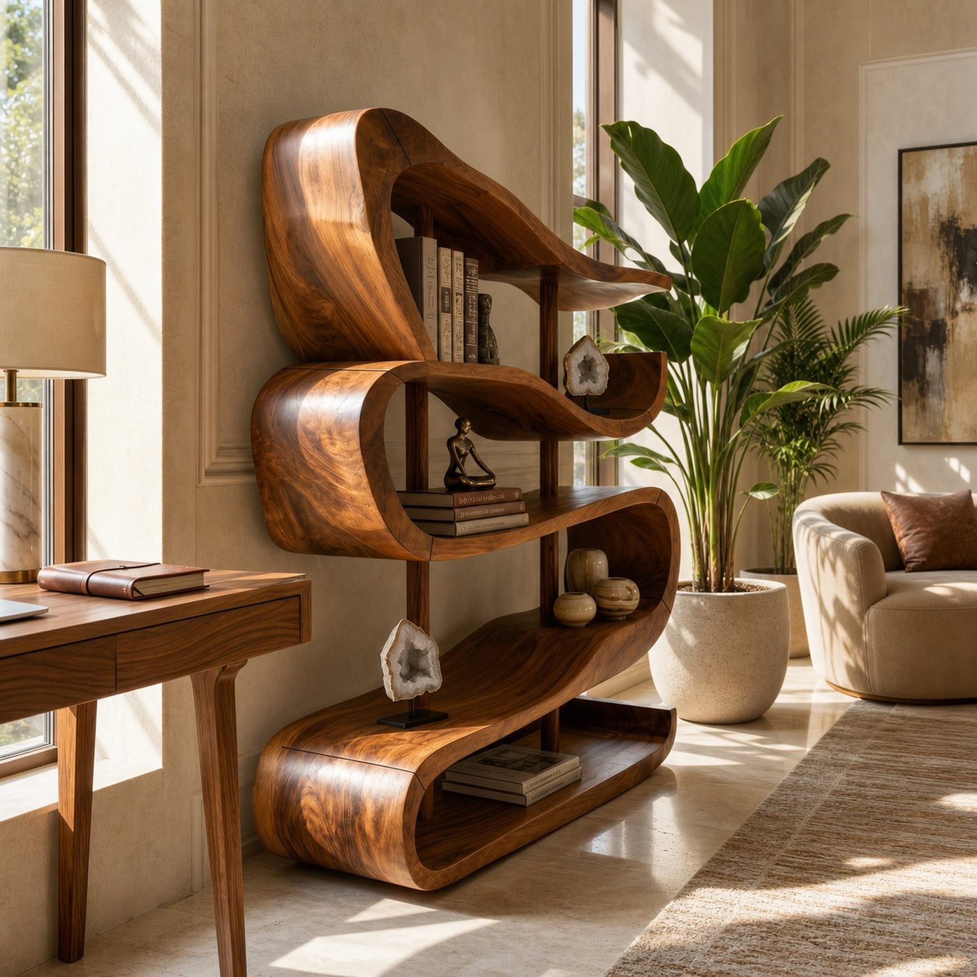Artistic Wooden Display Shelf In Organic Form - product view 6