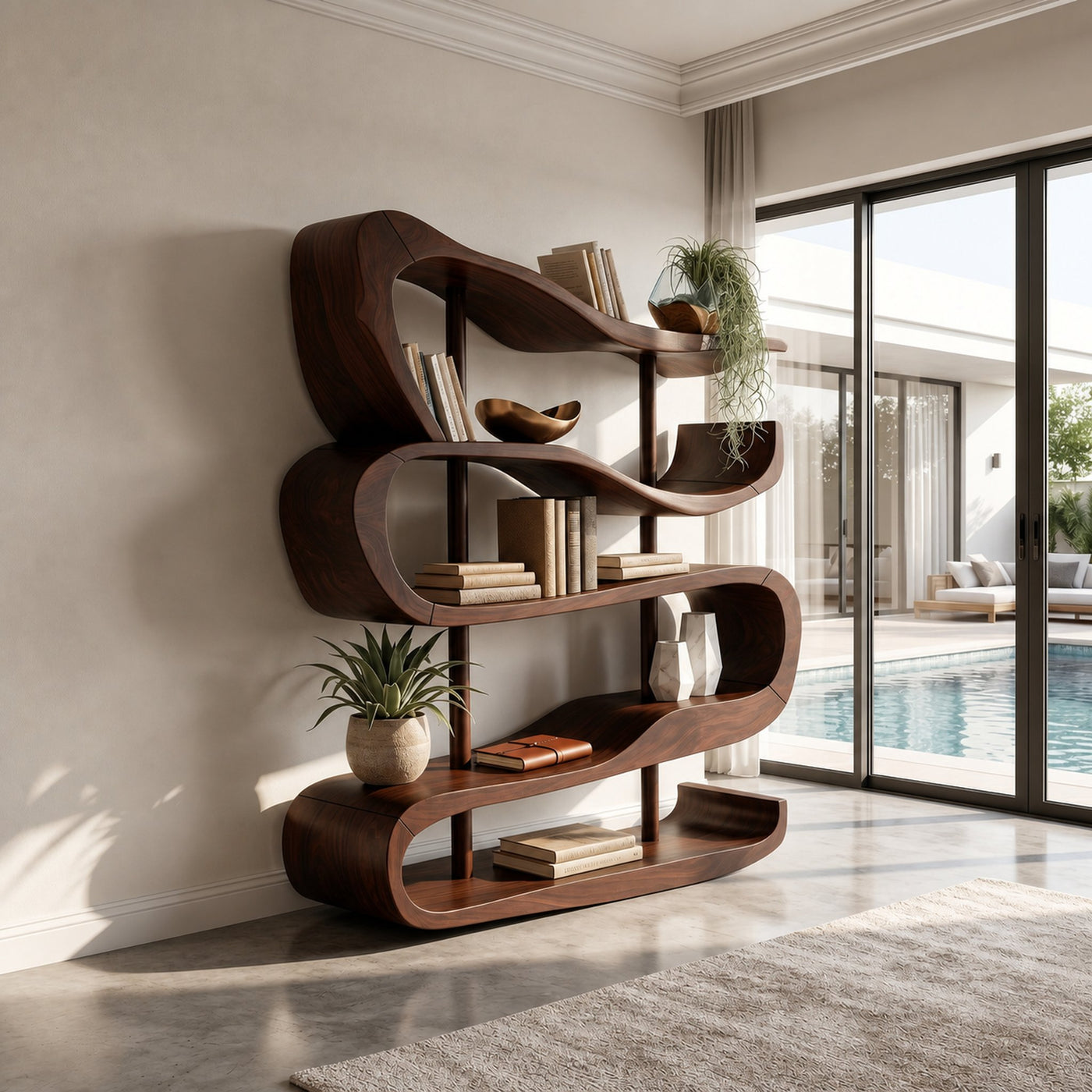 Artistic Wooden Display Shelf In Organic Form - product view 7