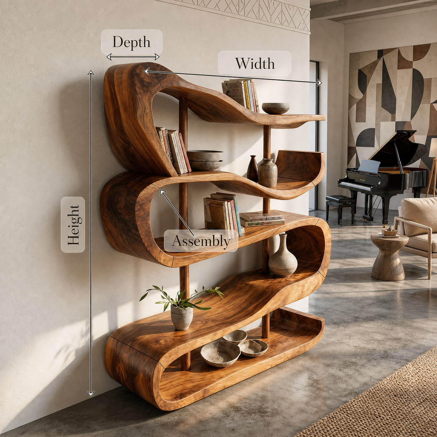 Artistic Wooden Display Shelf In Organic Form - product view 8