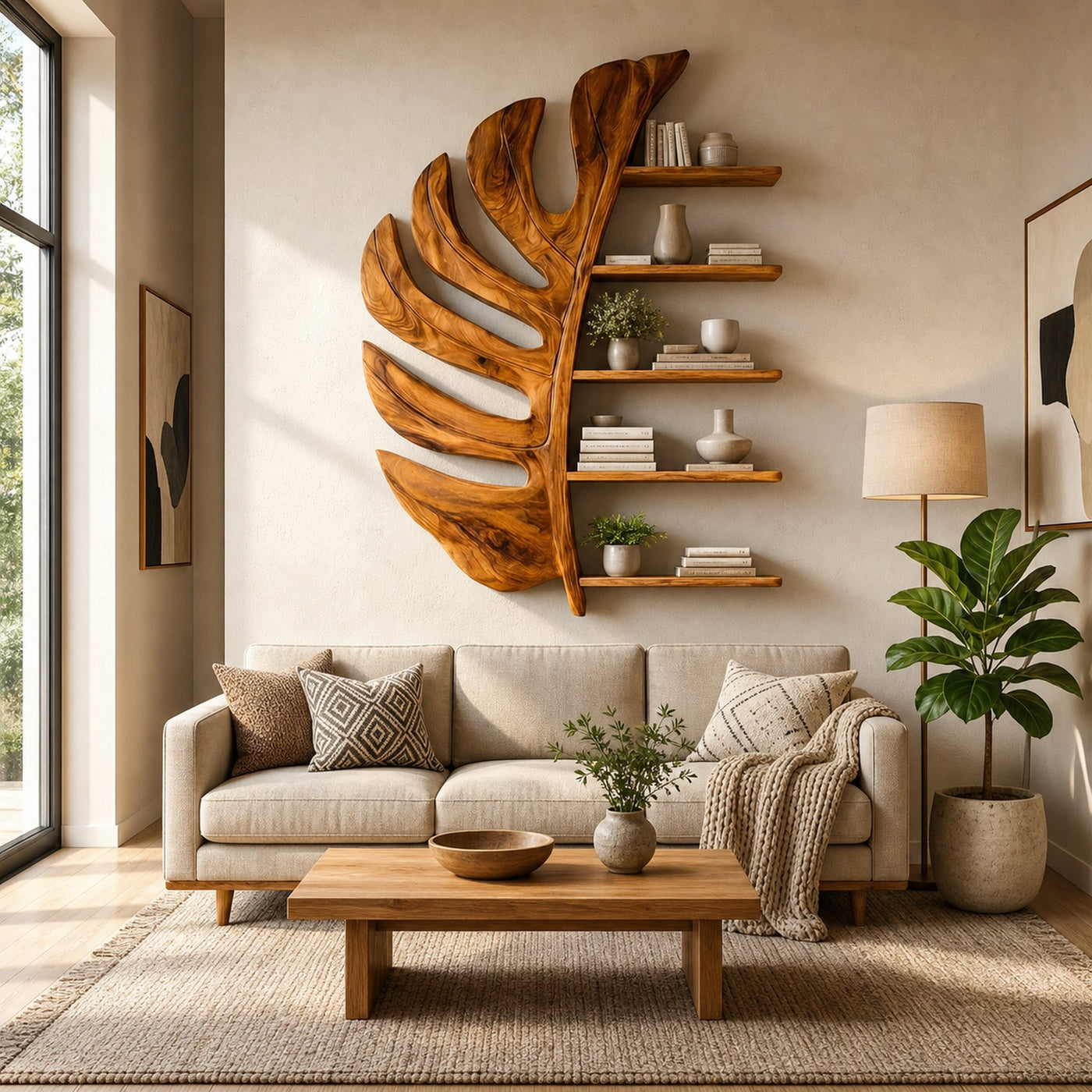 Artistic Wooden Leaf Statement Wall Bookshelf For Elegant Interiors - product view 2