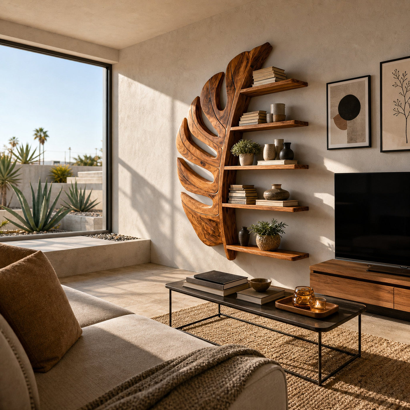 Artistic Wooden Leaf Statement Wall Bookshelf For Elegant Interiors - product view 3