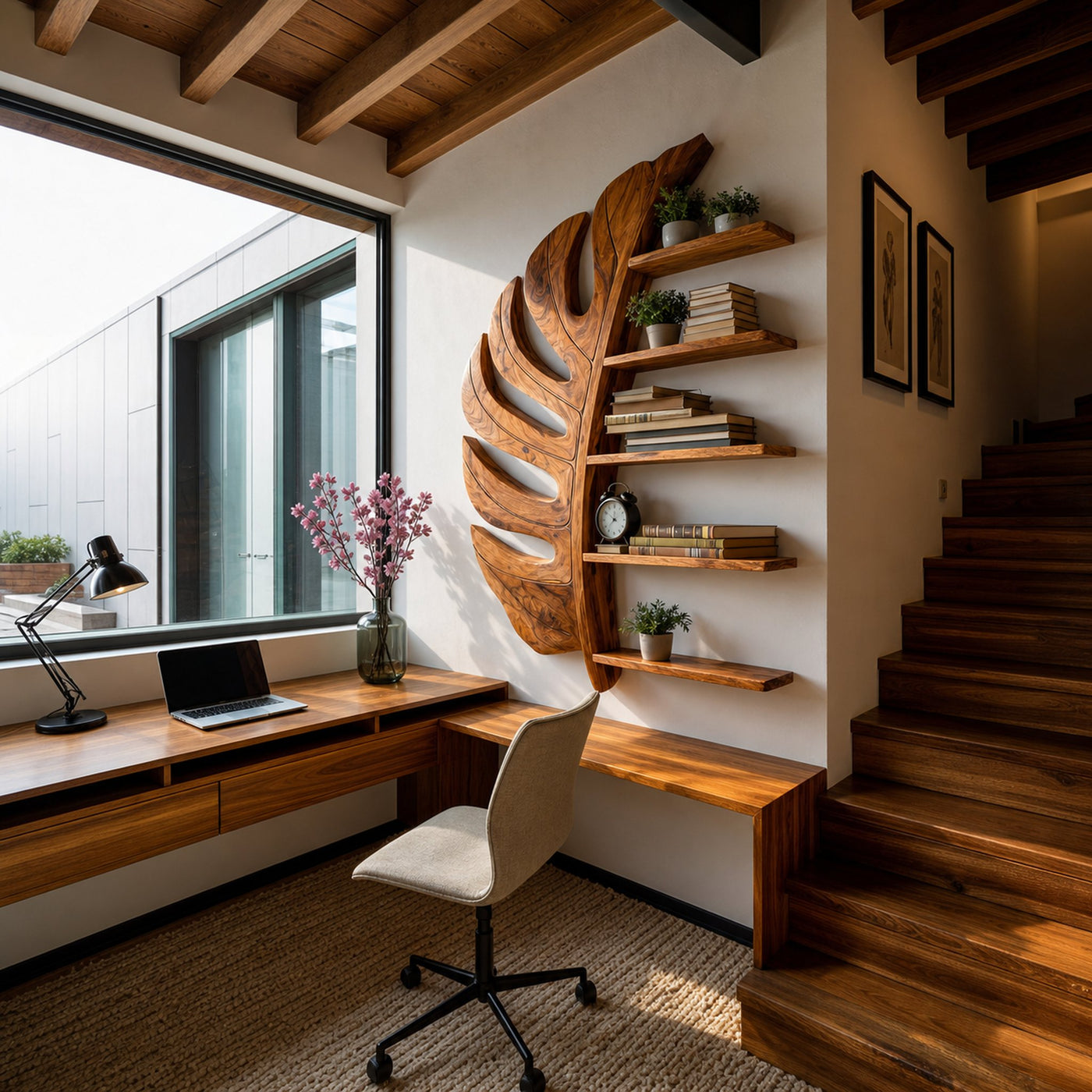 Artistic Wooden Leaf Statement Wall Bookshelf For Elegant Interiors - product view 4
