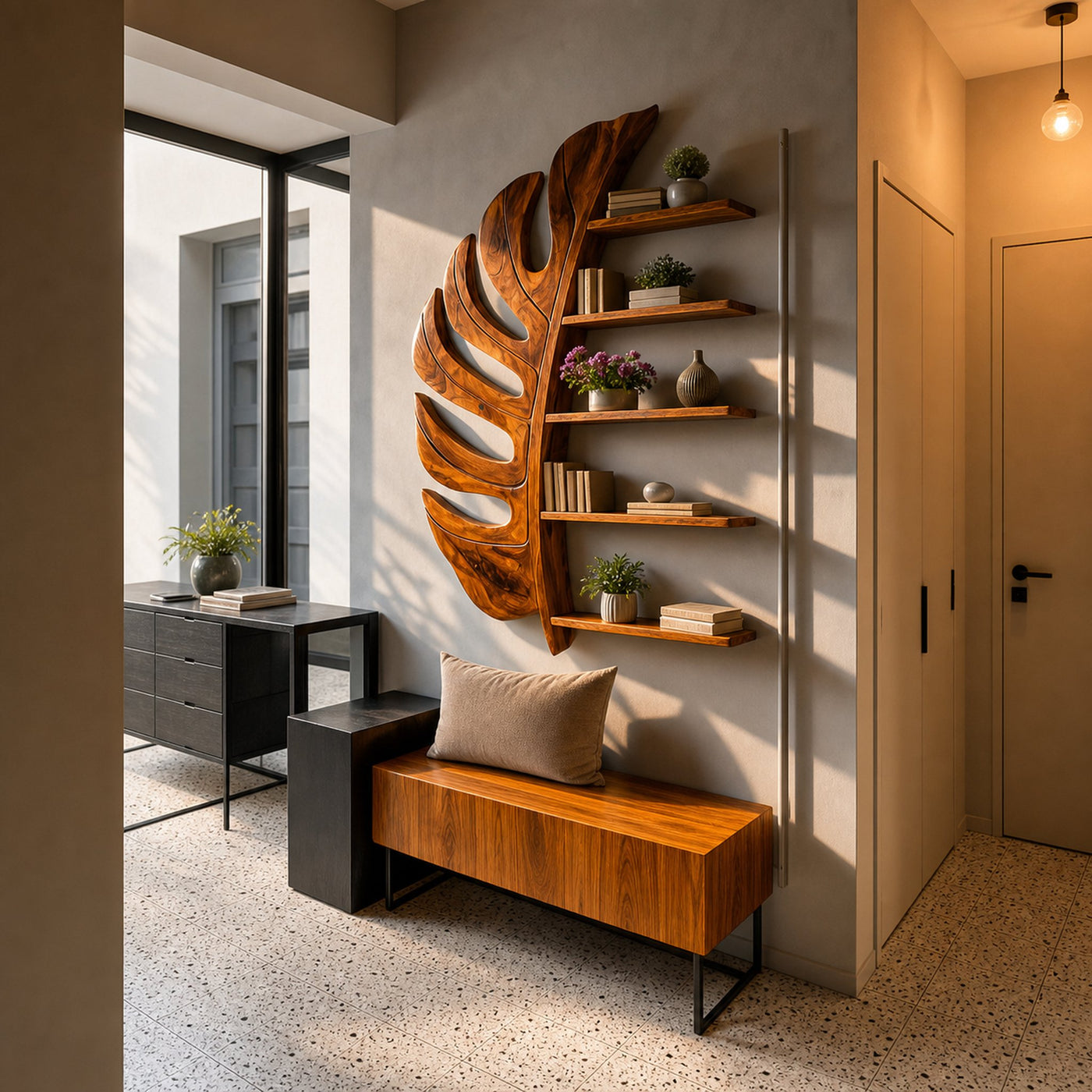 Artistic Wooden Leaf Statement Wall Bookshelf For Elegant Interiors - product view 5