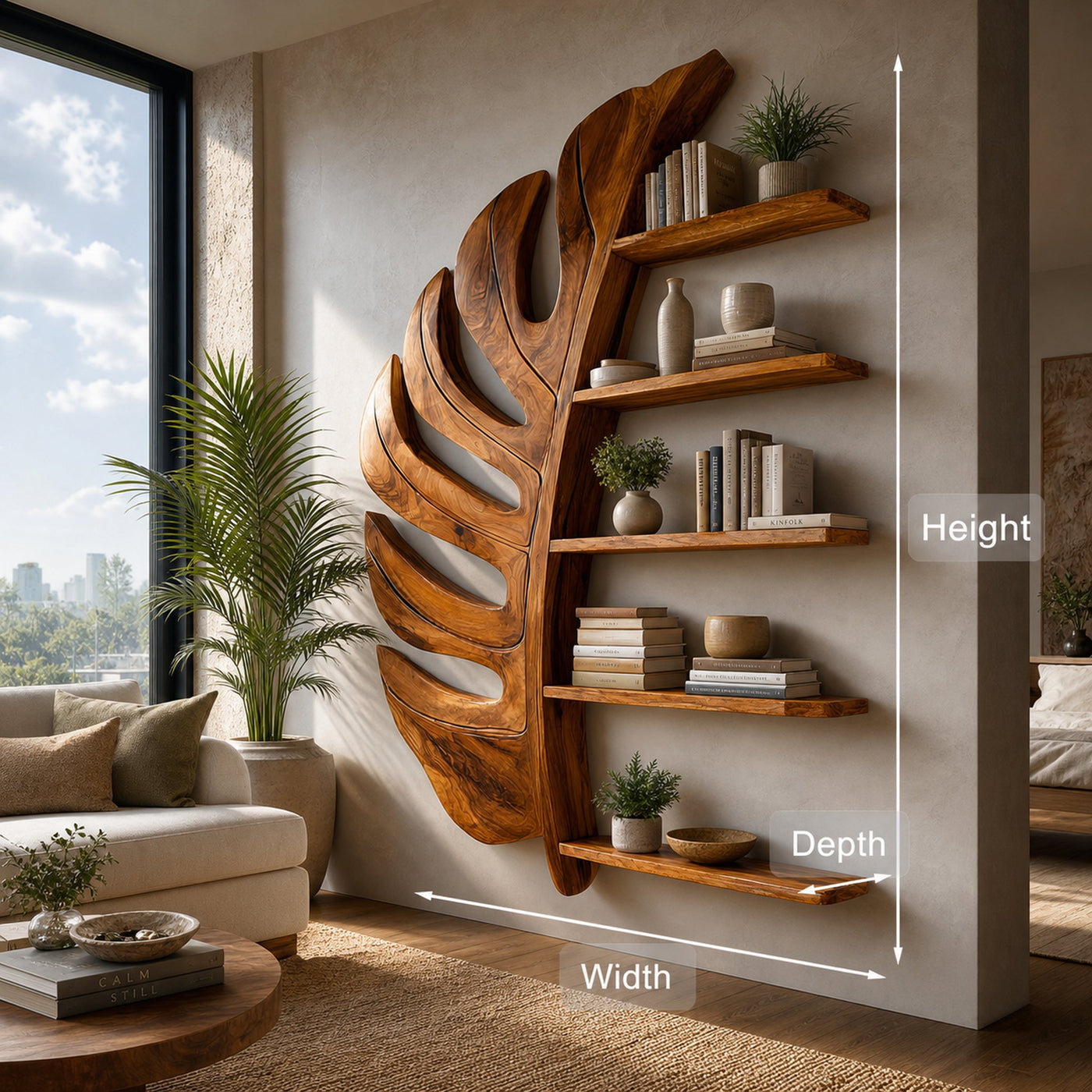 Artistic Wooden Leaf Statement Wall Bookshelf For Elegant Interiors - product view 8