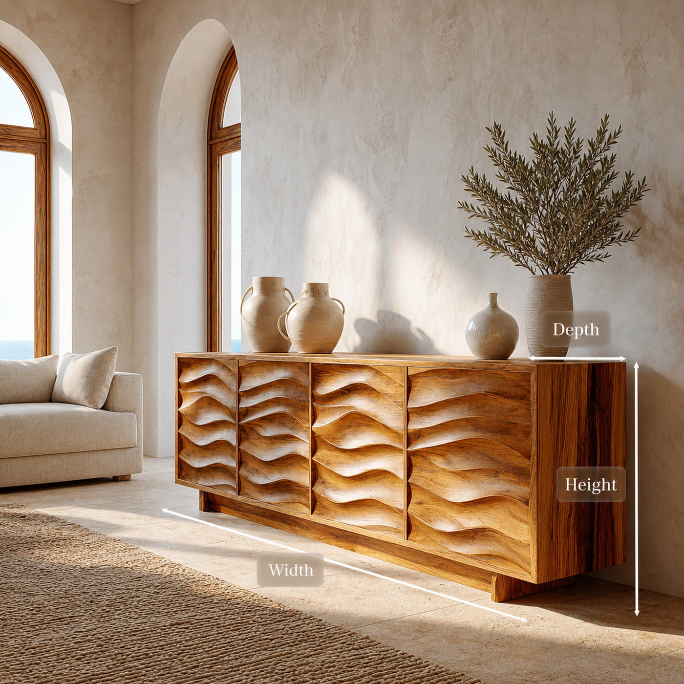 Artistic Wooden Sideboard With Wave Pattern Doors For Home - product view 8