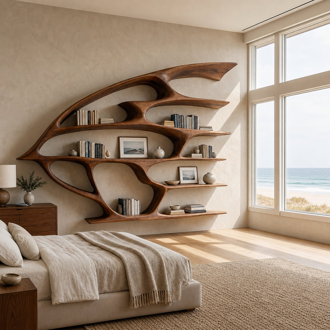 Artistic Wooden Wall Bookshelf For Living Room Decor