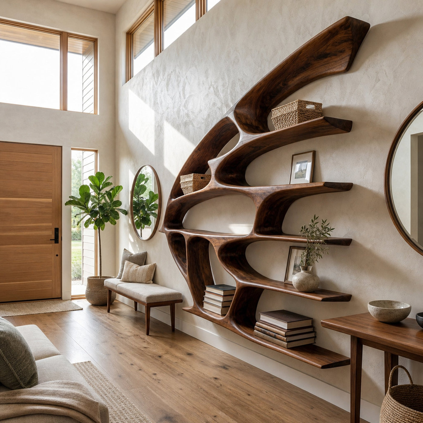 Artistic Wooden Wall Bookshelf For Living Room Decor - product view 3