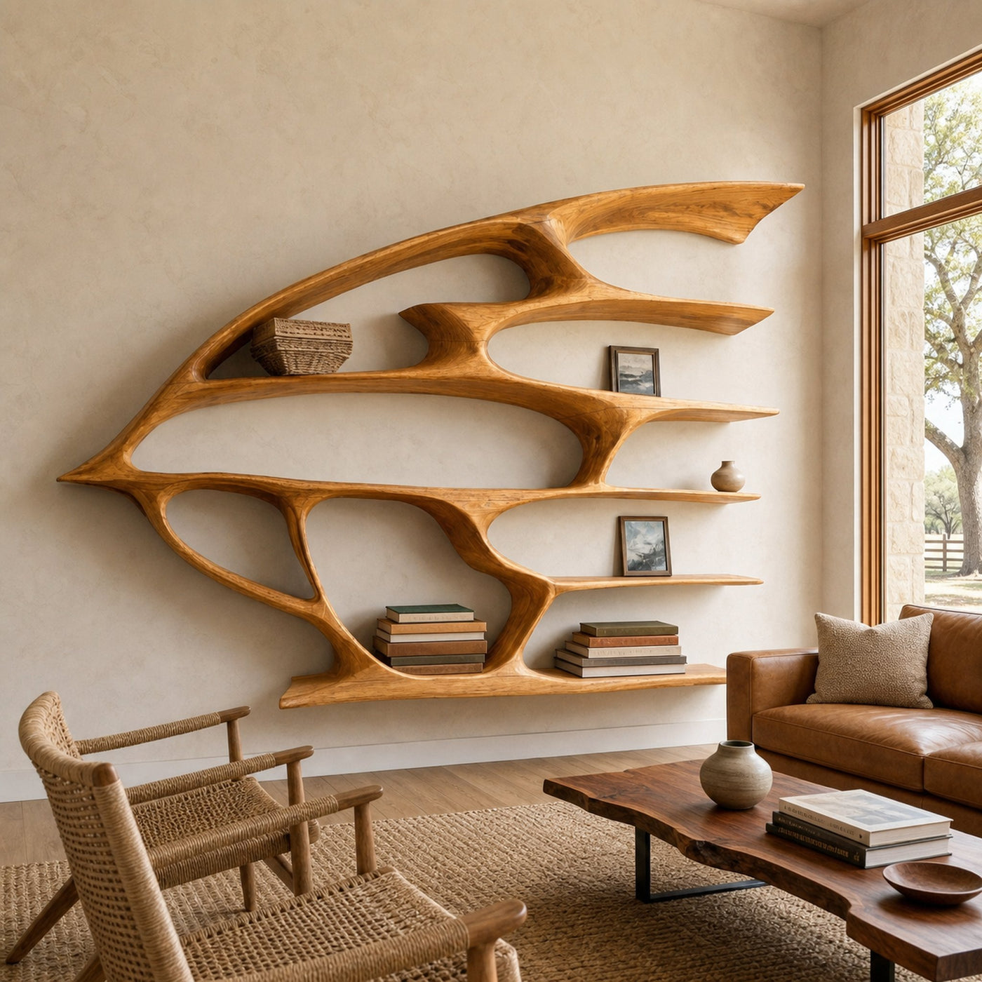 Artistic Wooden Wall Bookshelf For Living Room Decor - product view 5