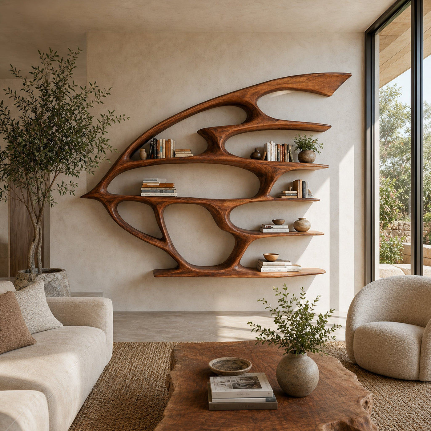 Artistic Wooden Wall Bookshelf For Living Room Decor - product view 6