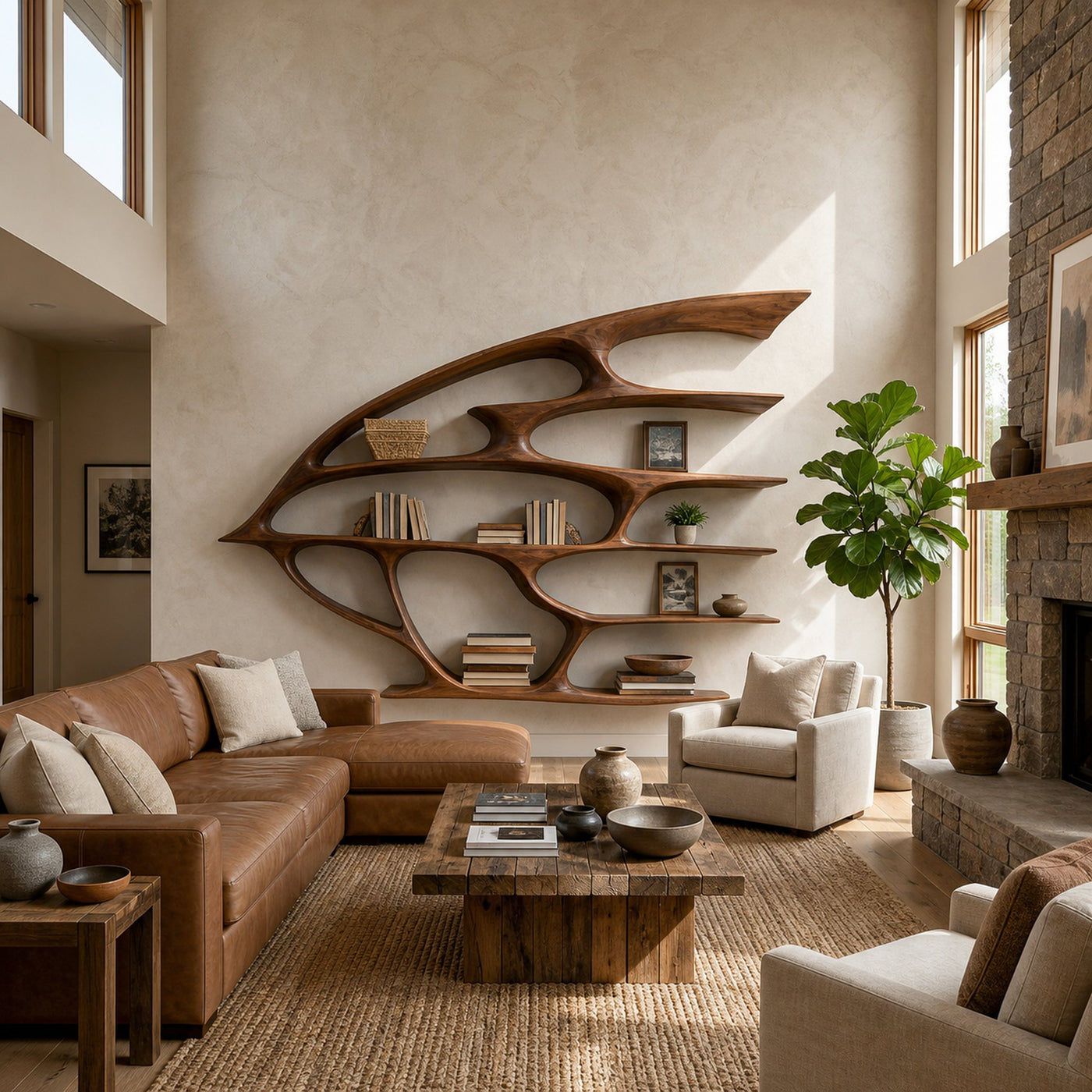 Artistic Wooden Wall Bookshelf For Living Room Decor - product view 7