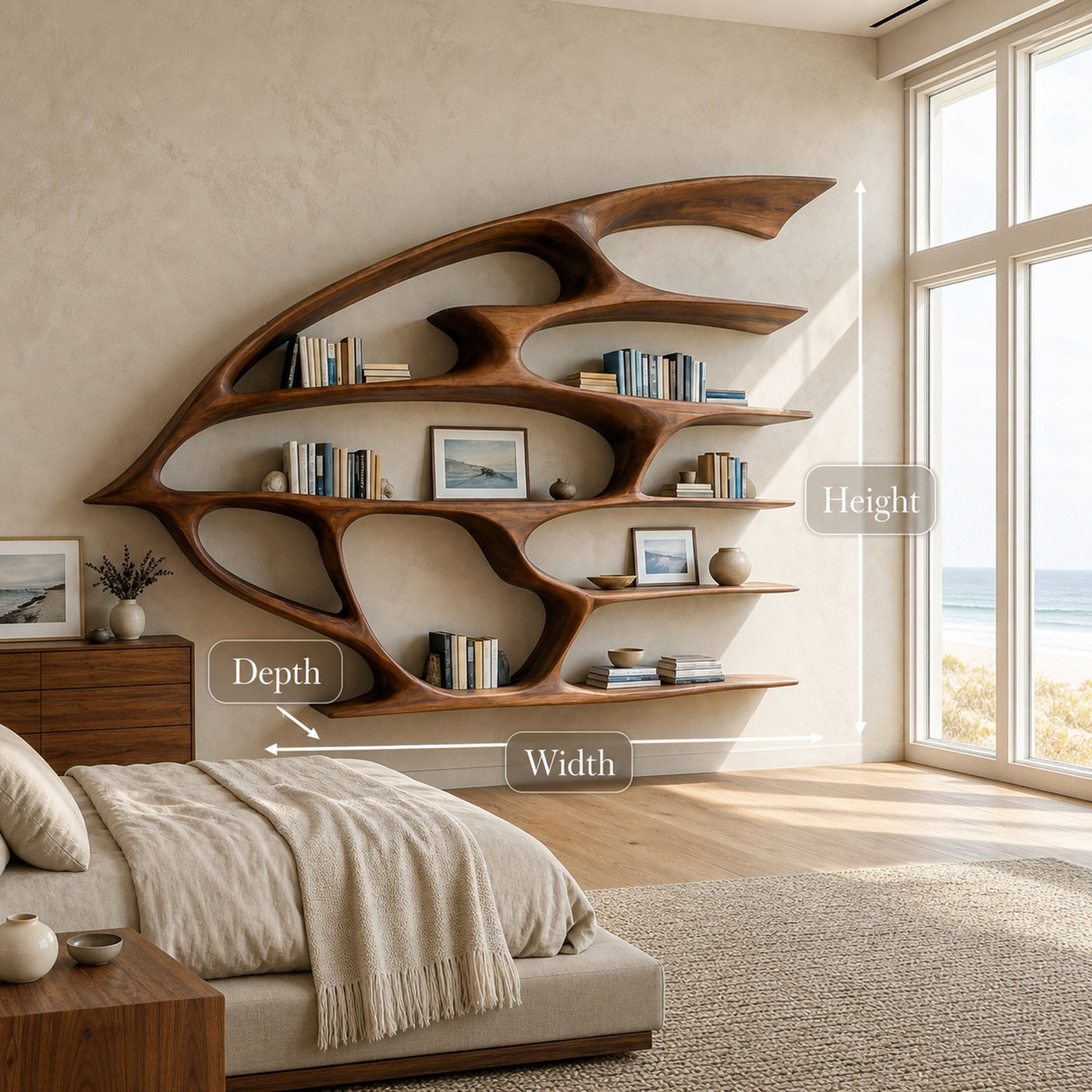 Artistic Wooden Wall Bookshelf For Living Room Decor - product view 8