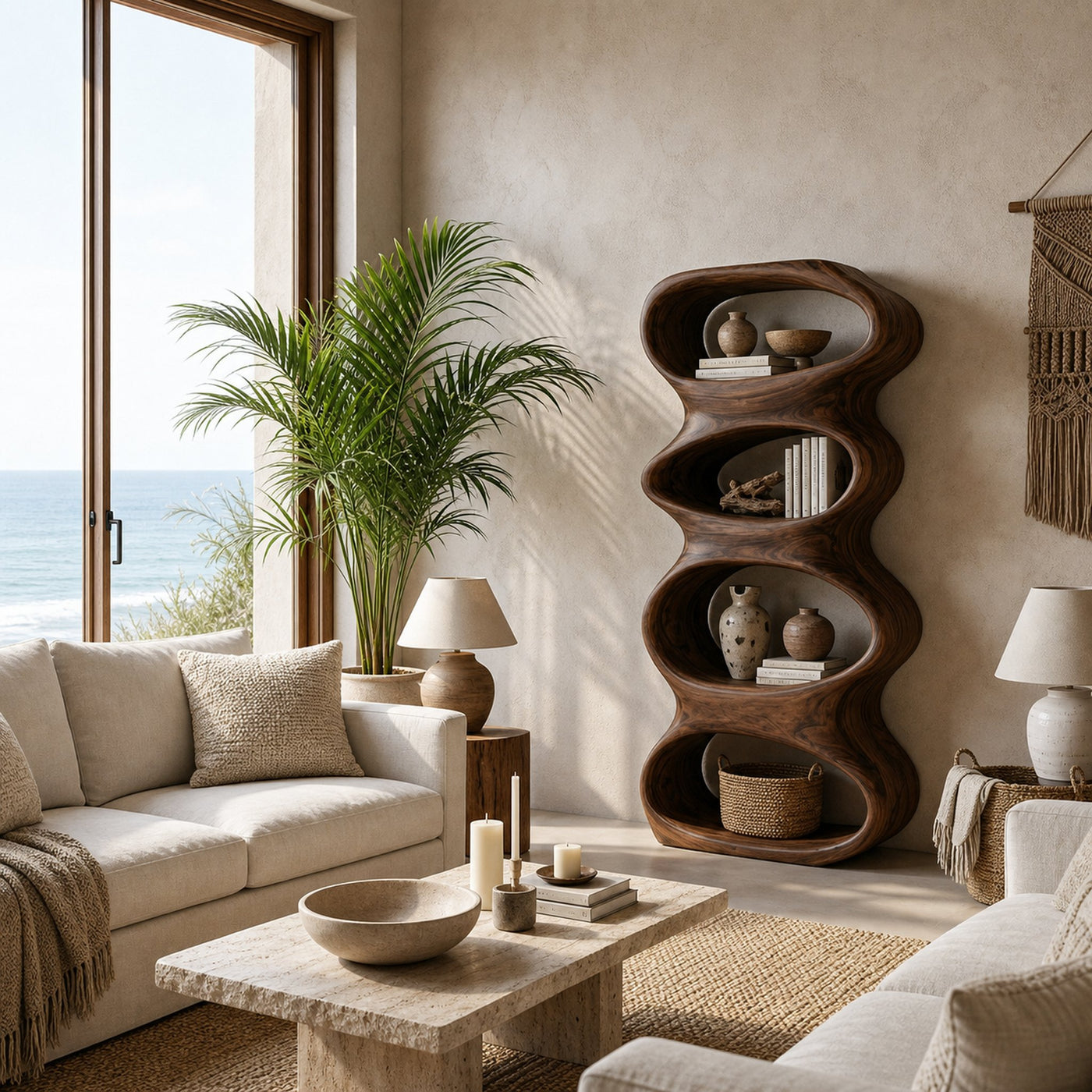 Biomorphic Wooden Bookshelf For Modern Living Room - product view 7