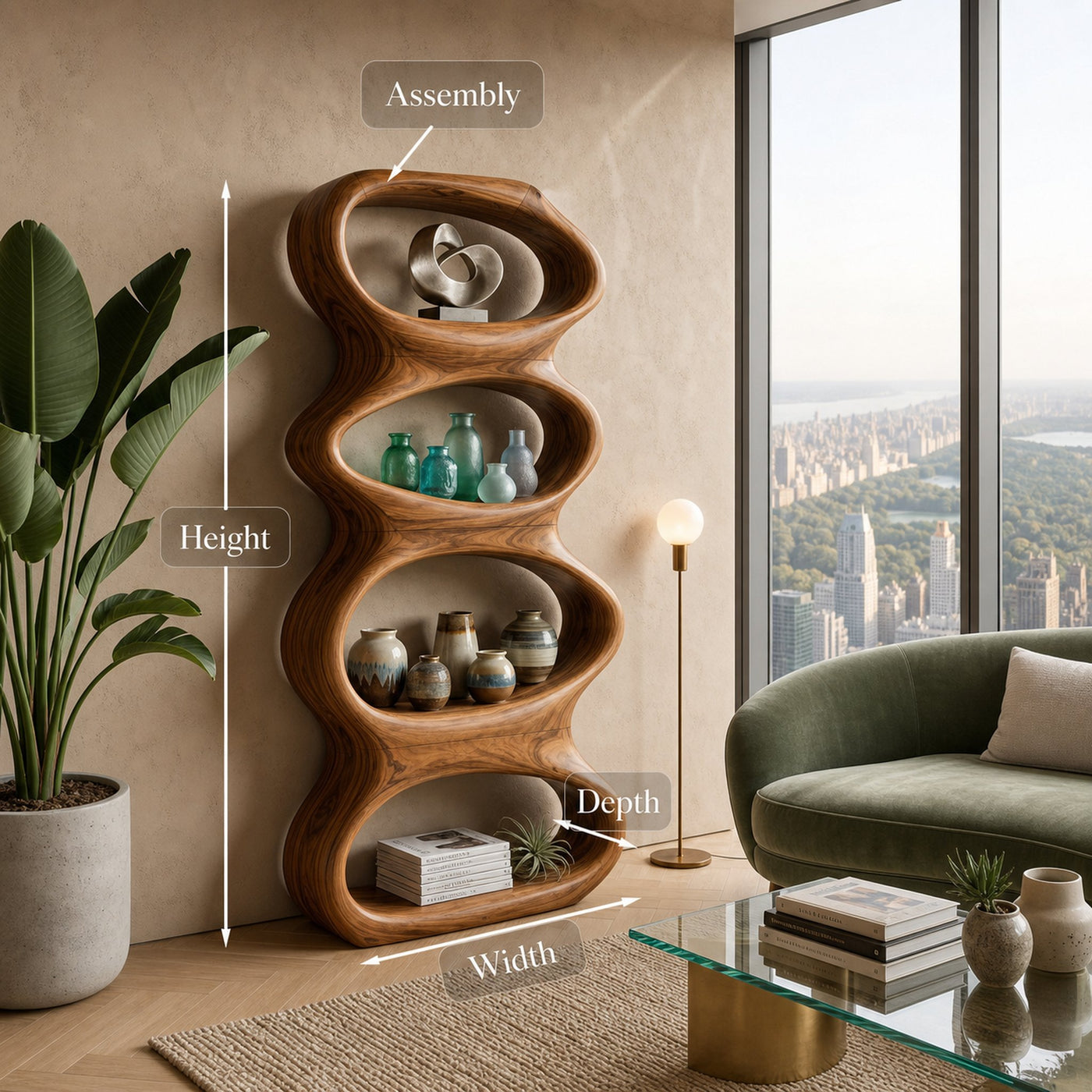 Biomorphic Wooden Bookshelf For Modern Living Room - product view 8