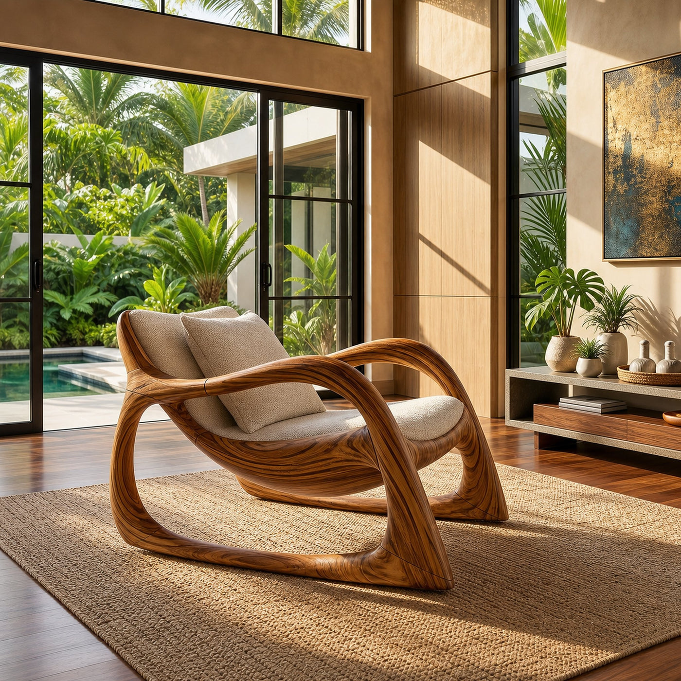 Biophilic Organic Accent Chair Tropical Sunroom